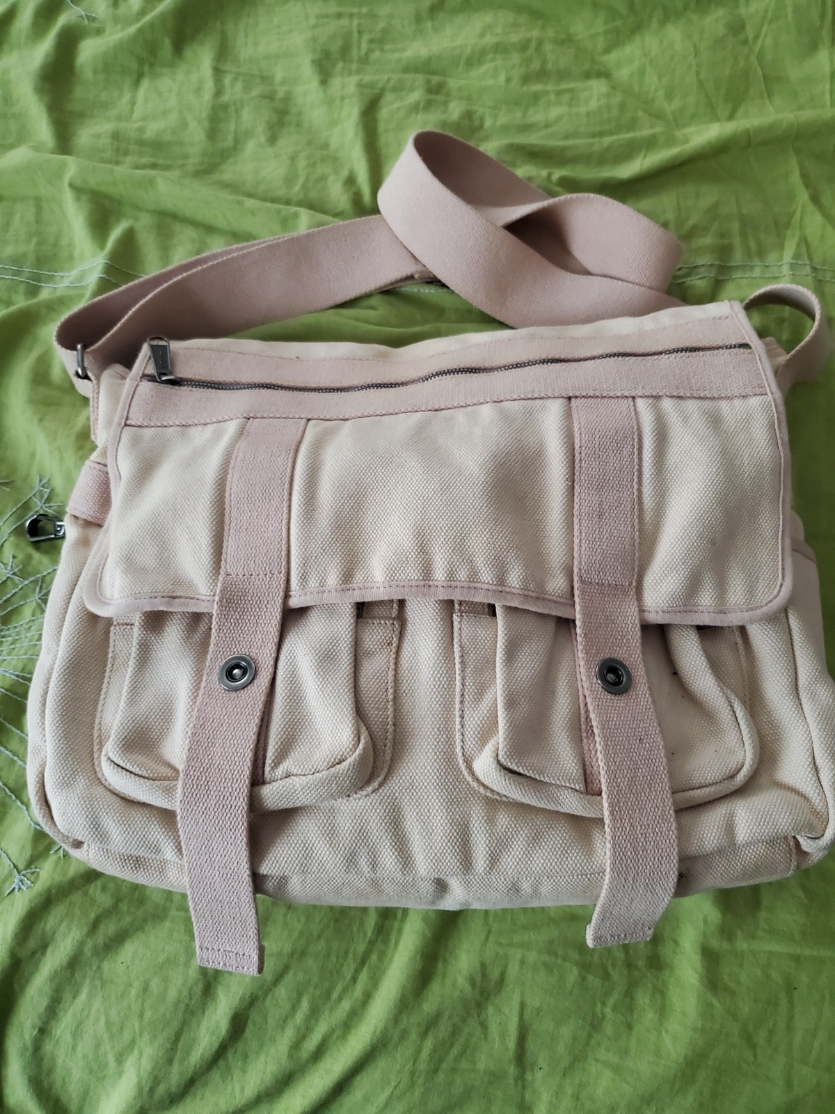 fossil messenger bag canvas vintage light pink 14.5in×12in