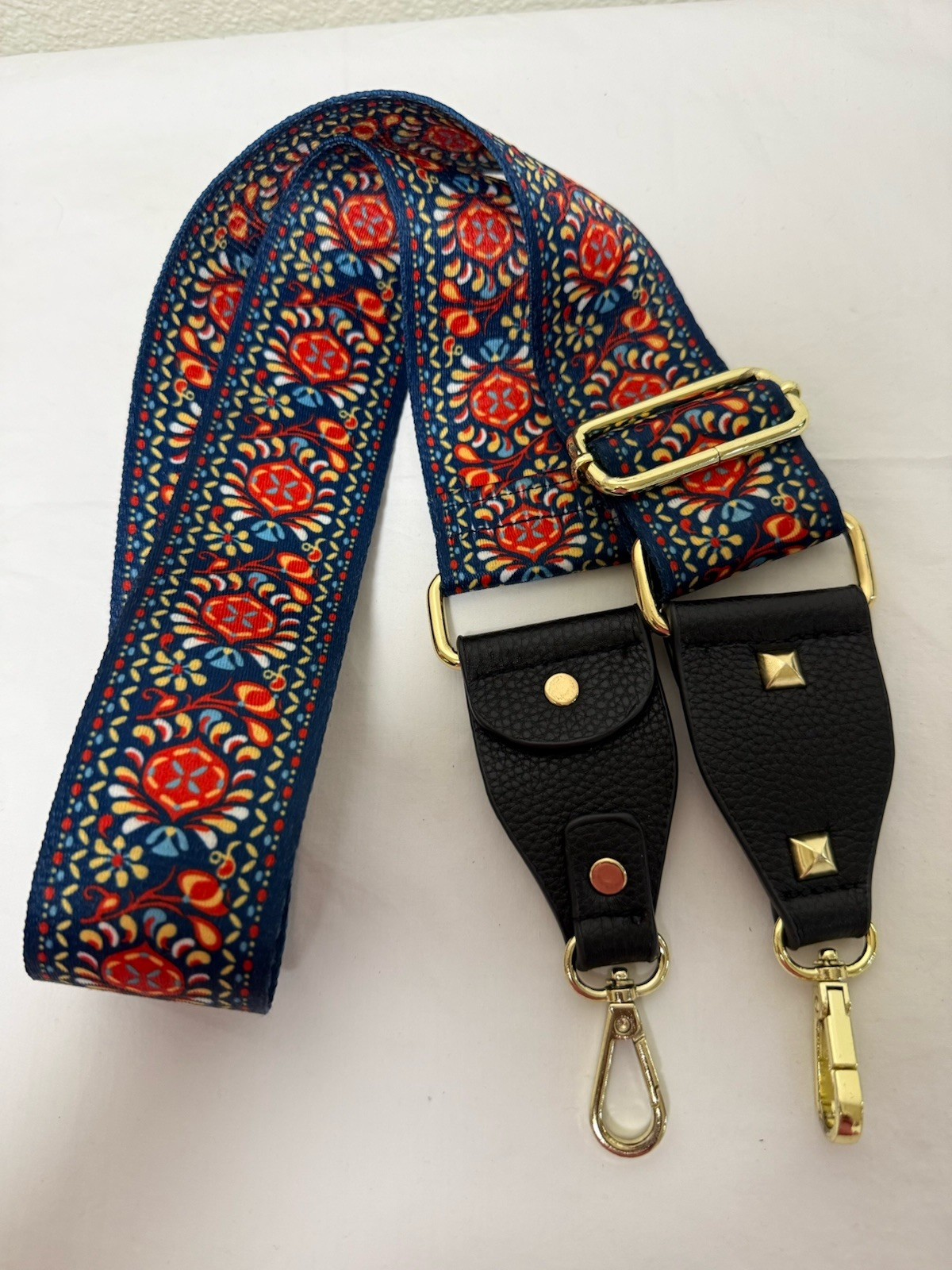 NWOT Handbag Replacement Strap, Blue Floral W/Black & Gold Hardware 43” X 2”