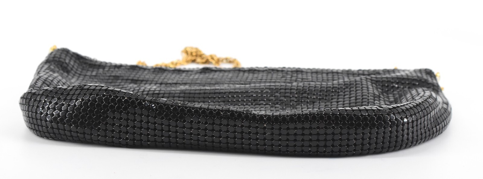 VTG Black Mesh Evening Handbag Purse Gold Hardware Zipper Closure 8.75″