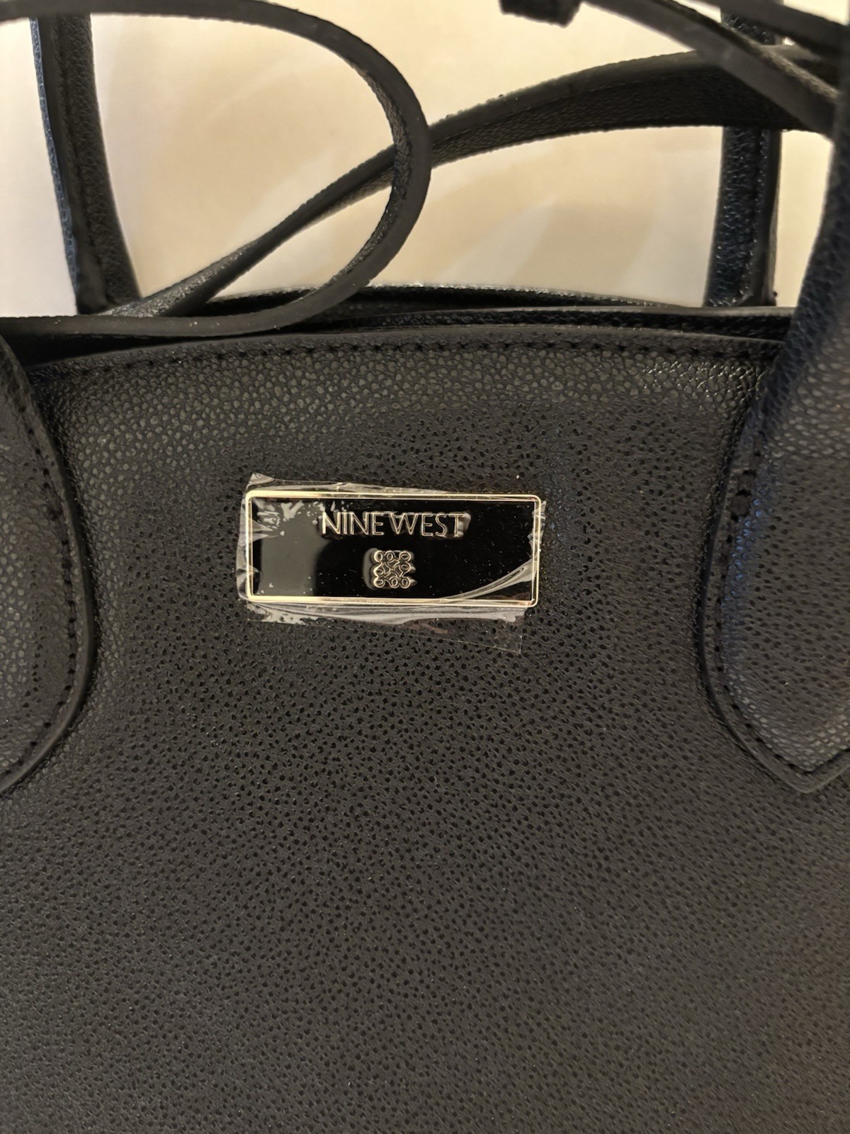 Nine West Black Pebbled Satchel Top Handle Bag, Detachable Crossbody, Zip, Gold