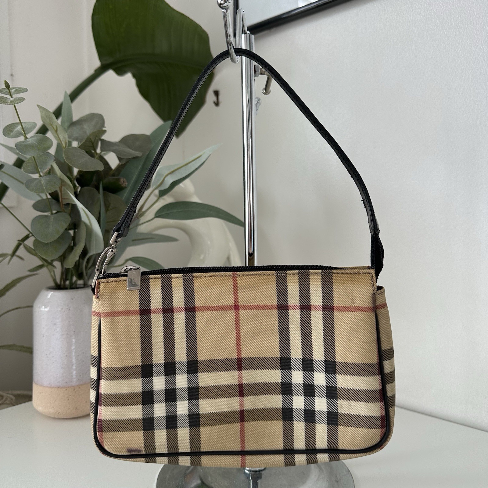 VINTAGE Burberry Bag Beige Nova Check Handbag Y2k 90s Pouchette Pochette RARE