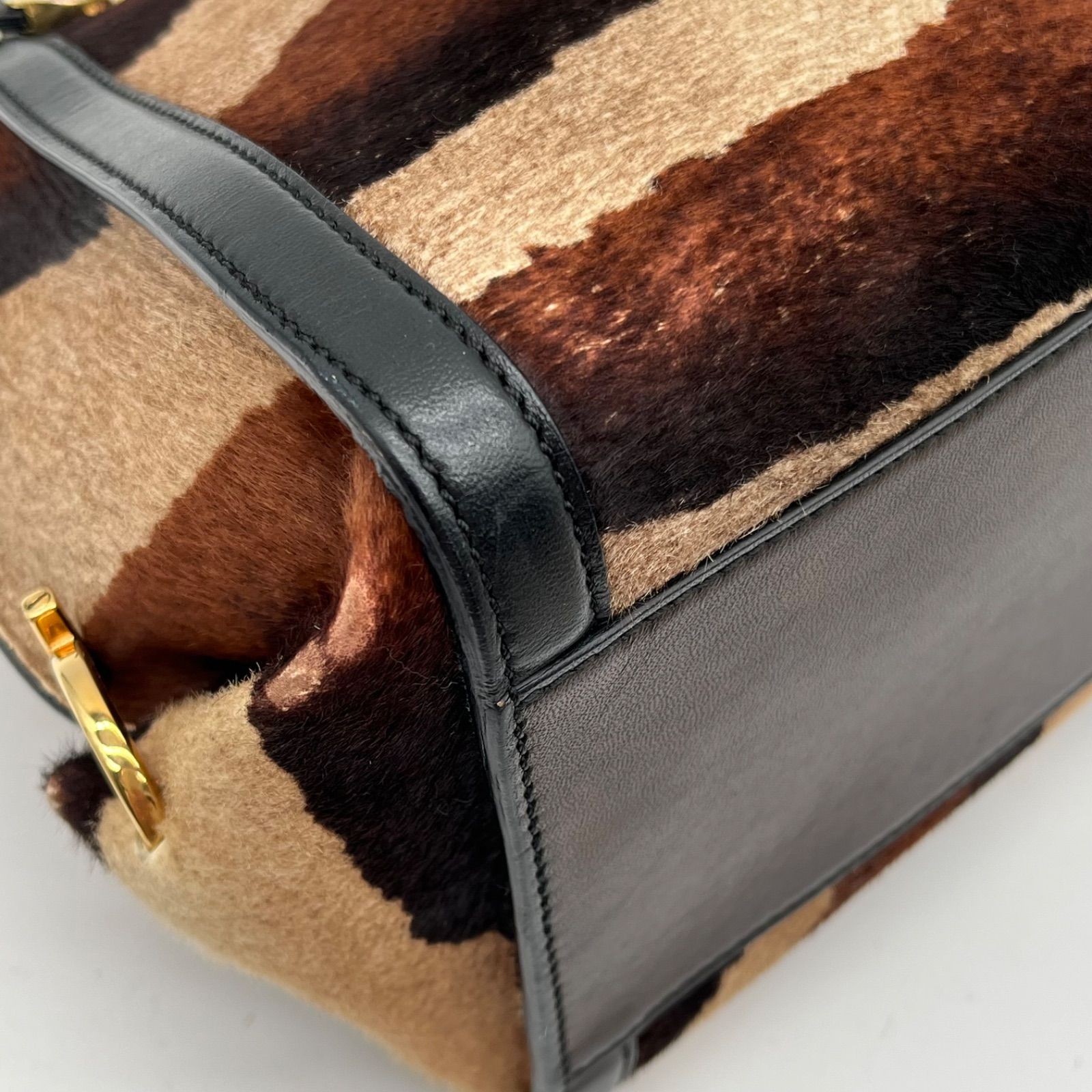 Auth Salvatore Ferragamo Sofia Gancini Pony Hair 2Way Handbag ShoulderBag 2Y9472