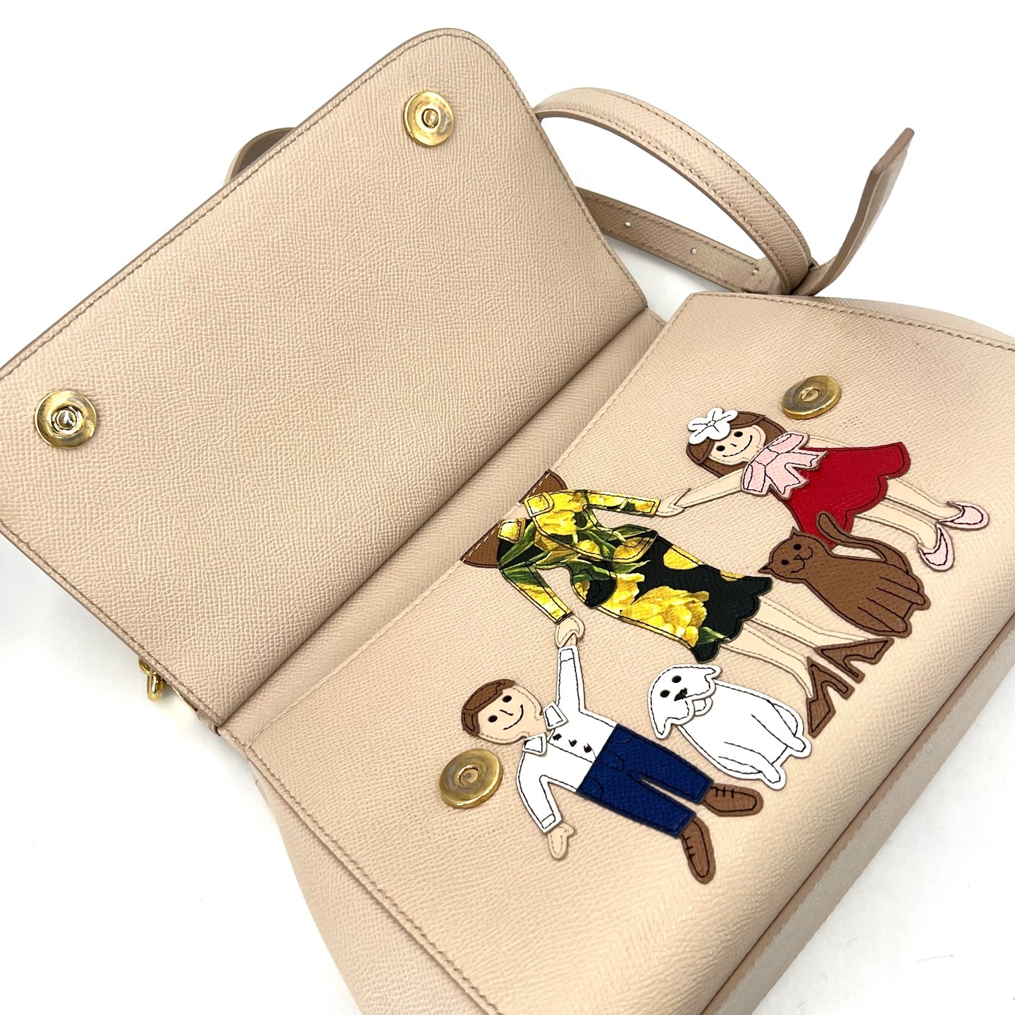 Dolce&Gabbana Sicily Family Medium Beige Crossgrain Calfskin Top Handle Crossbod