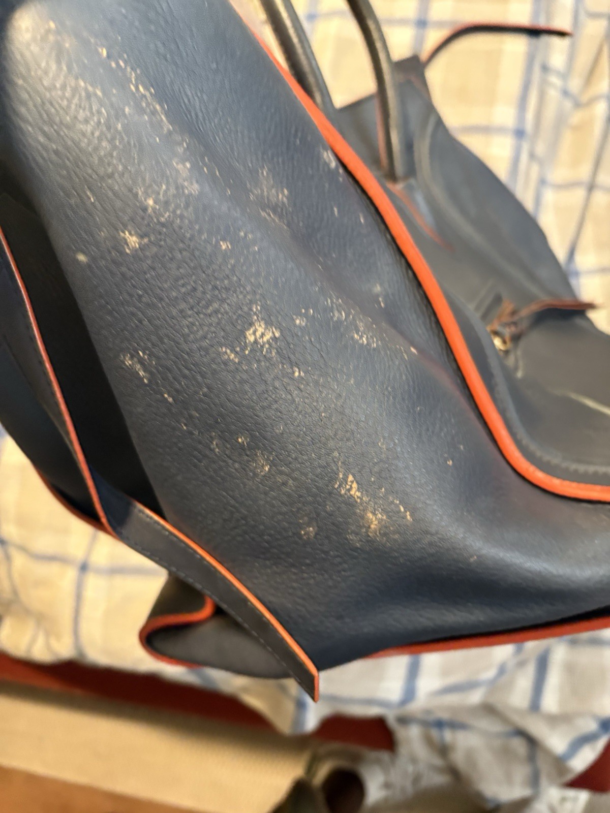 Celine Phantom Tote Bag Navy Blue Leather with Orange Piping Vintage Authentic