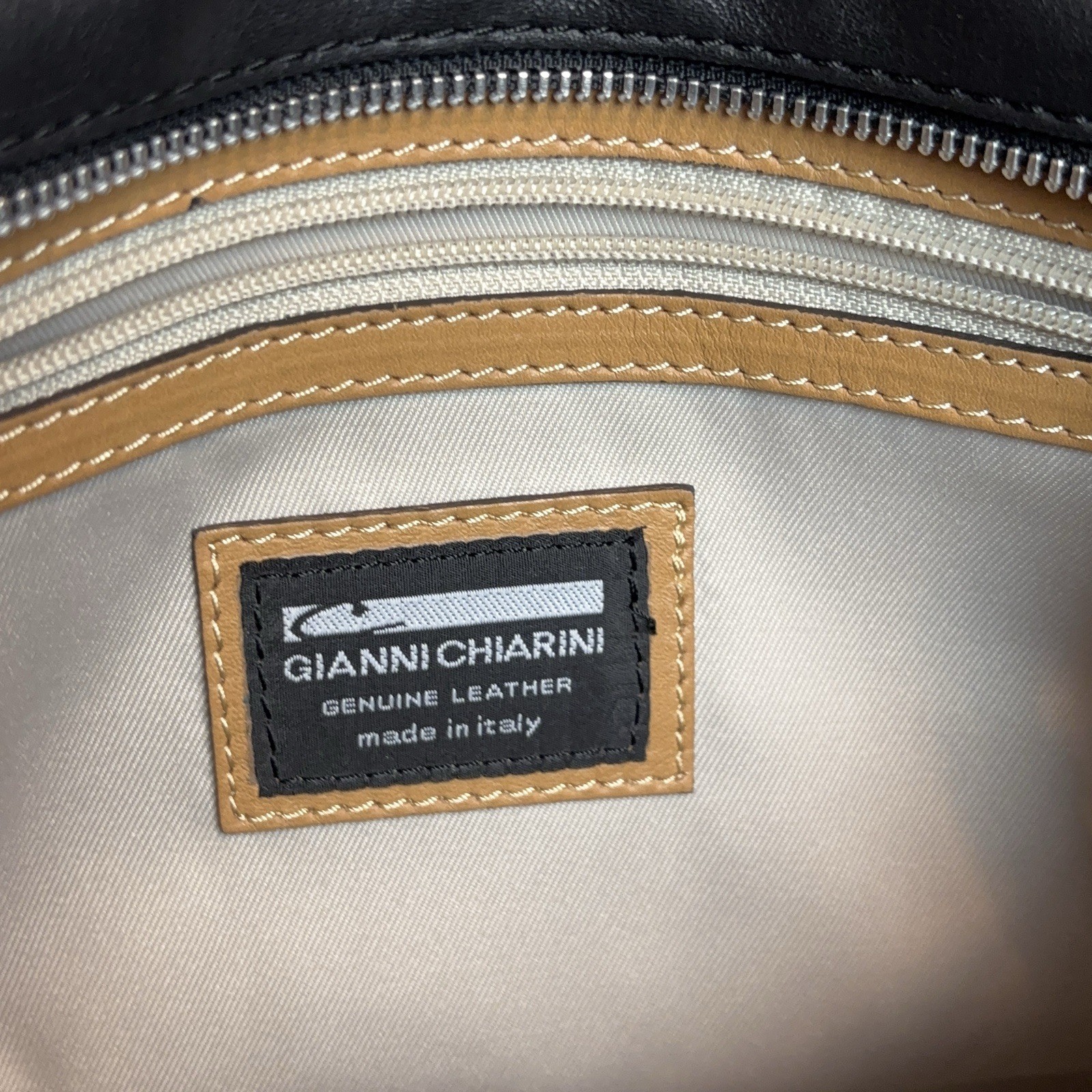 GIANNI CHIARINI Top Handle Satchel Flap Hand Bag Brown Beige Black SOFT leather