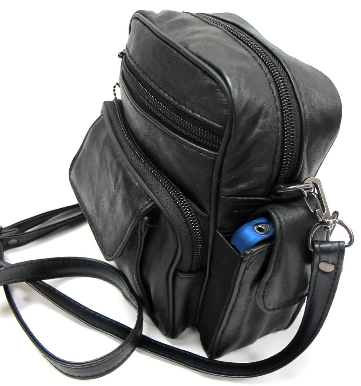 6 Pocket Soft Lambskin Leather Cross Body or Shoulder Bag Light Weight – Black