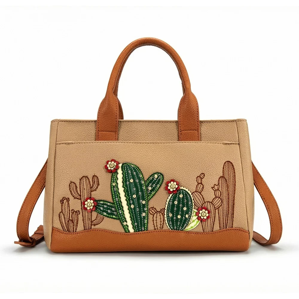 Montana West Tan Cactus Embellished Crossbody Bag