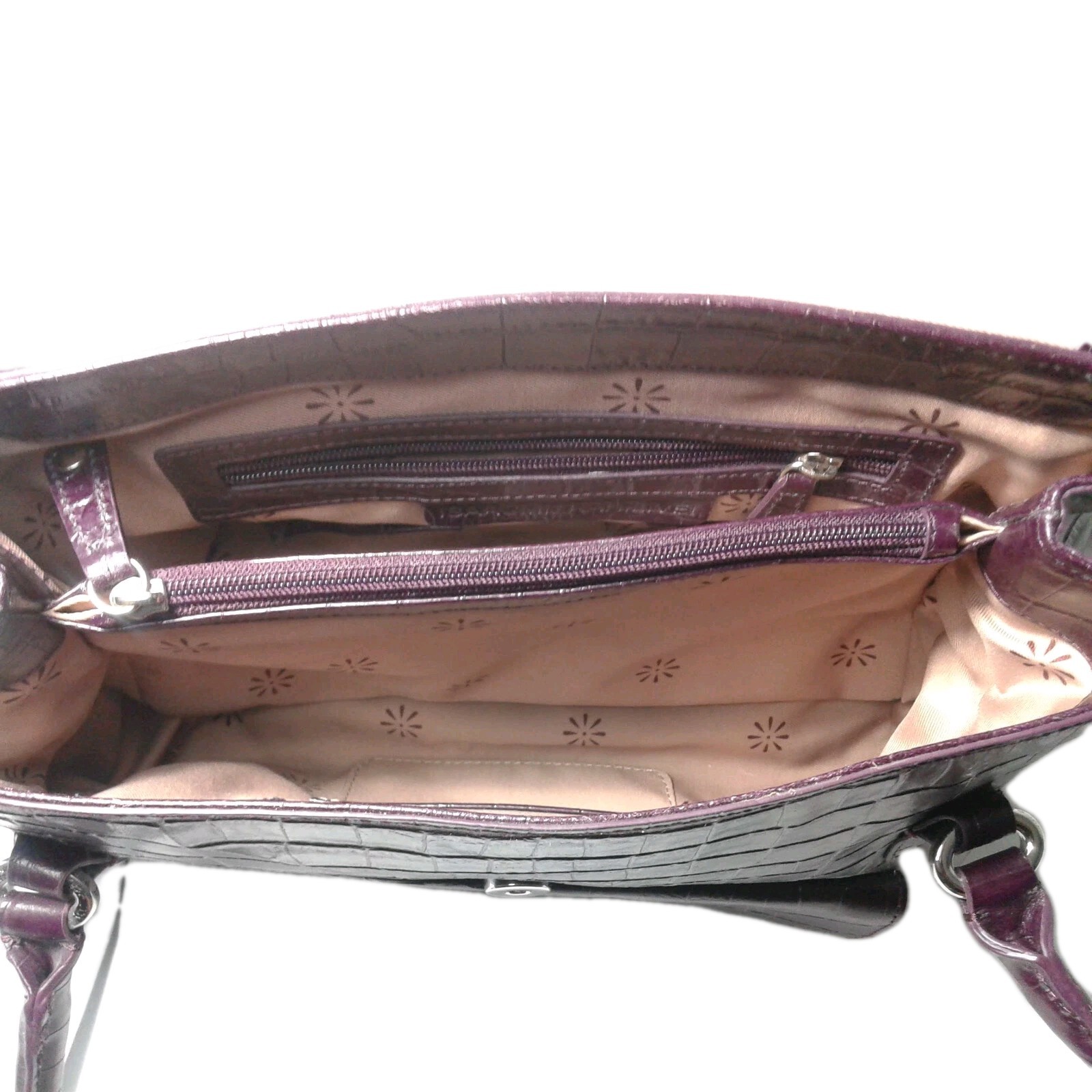 Isaac Mizrahi Live Leather Shoulder Bag Croco Embossed Dark Purple Vintage