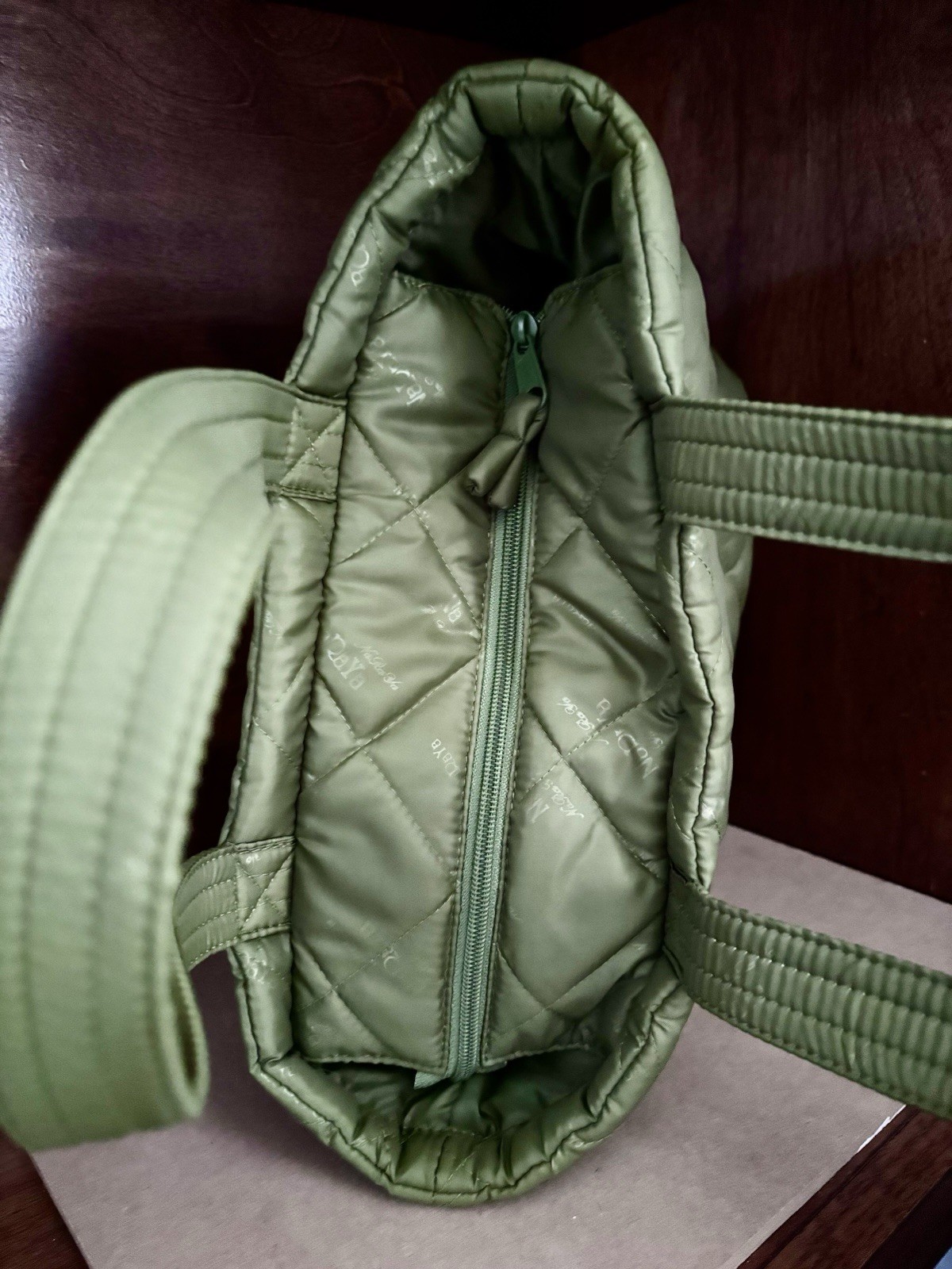 NaRaYa Green Hobo Bag Bubble Up Quilted Handbag Water Repellent Zip Closure