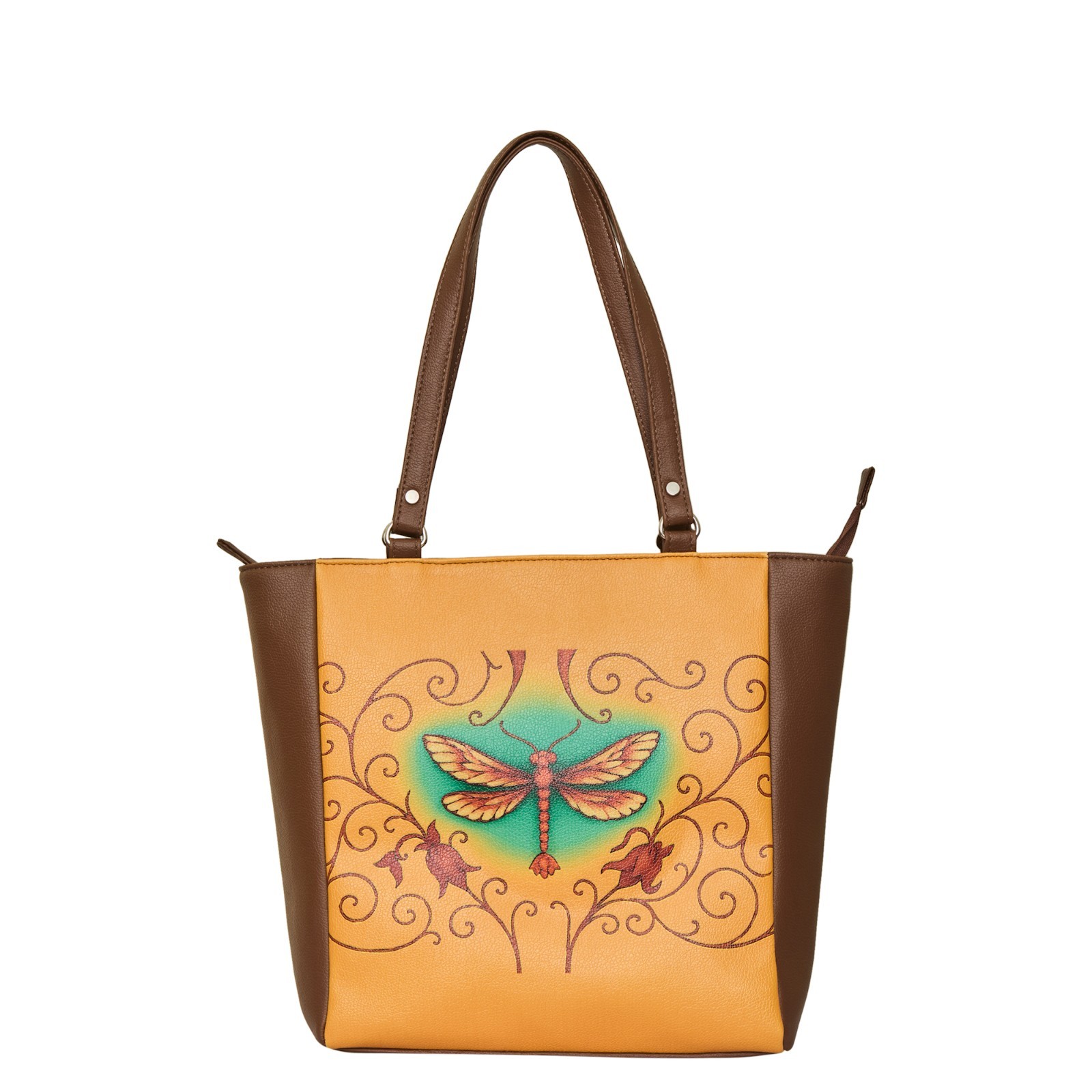 Dragonfly Printed Leather Shoulder Tote Bag for Women, Top Handle Handbag, Purse