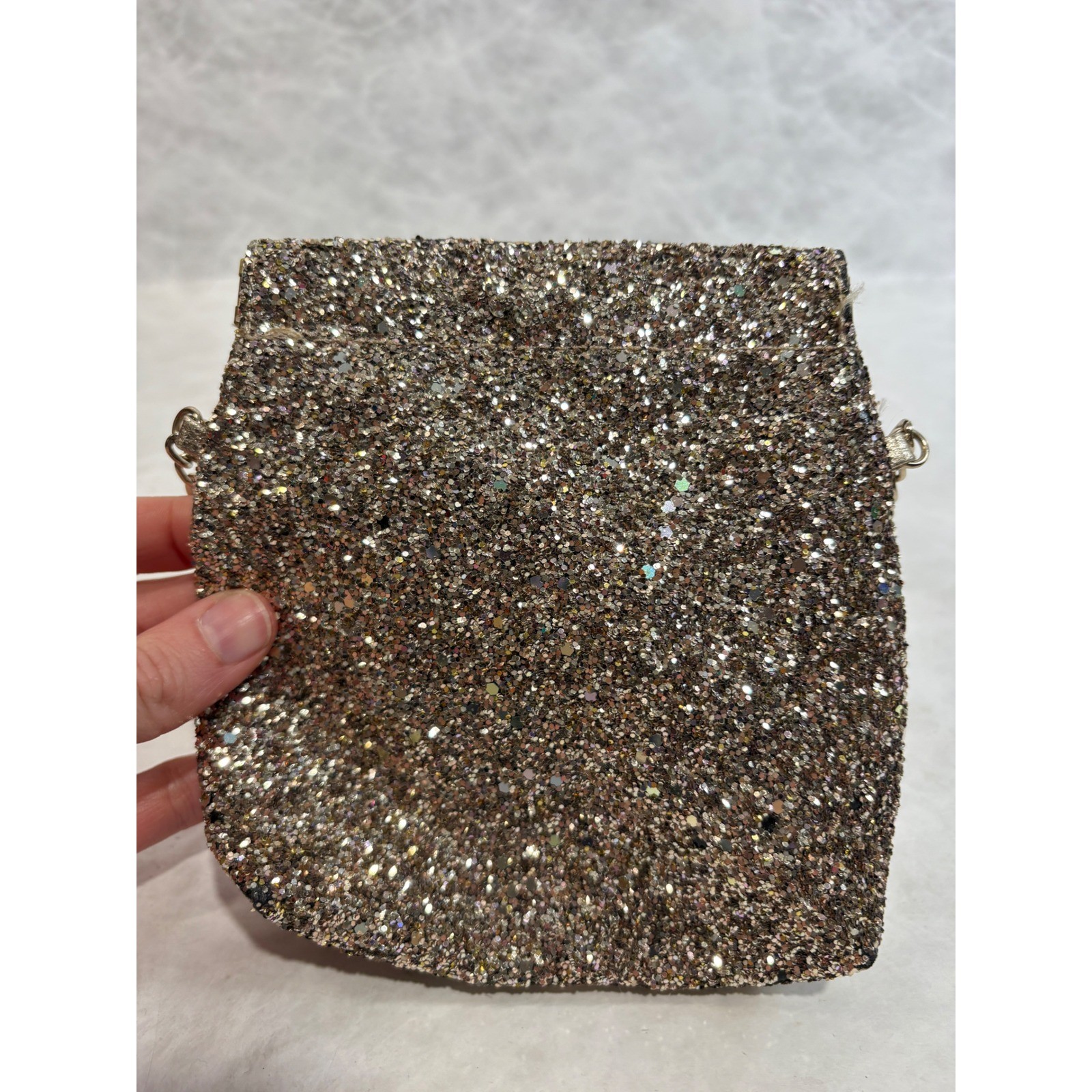 Old Navy Glitter Crossbody Bag Champagne Gold Silver Sparkle Chain Strap Purse