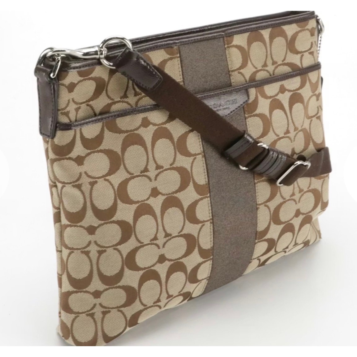 Coach Signature Stripe Crossbody Messenger Bag EUC