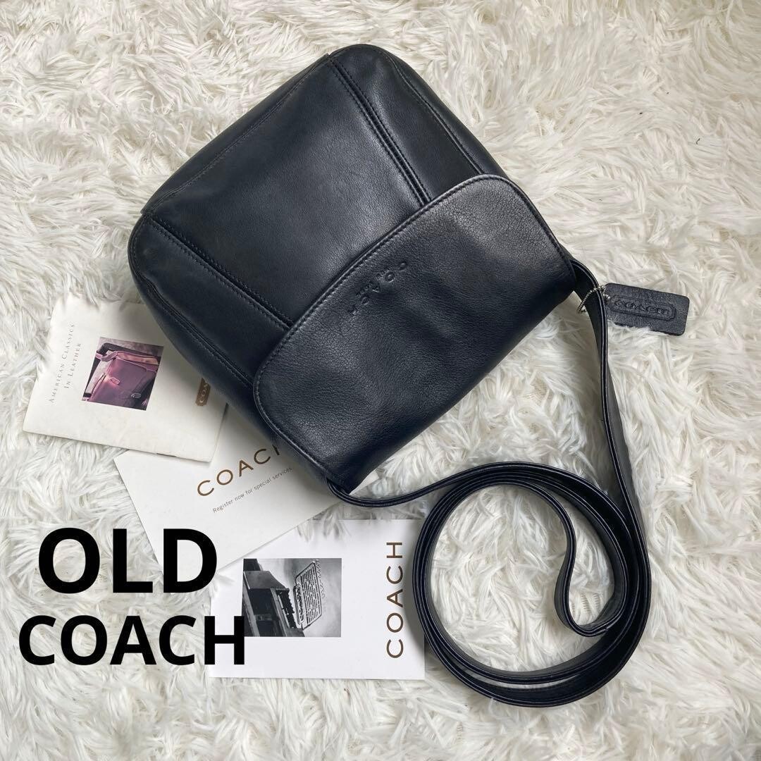 COACH Ergo Black Leather Flap Crossbody Messenger Bag Vintage Italy 20cm 7.9in
