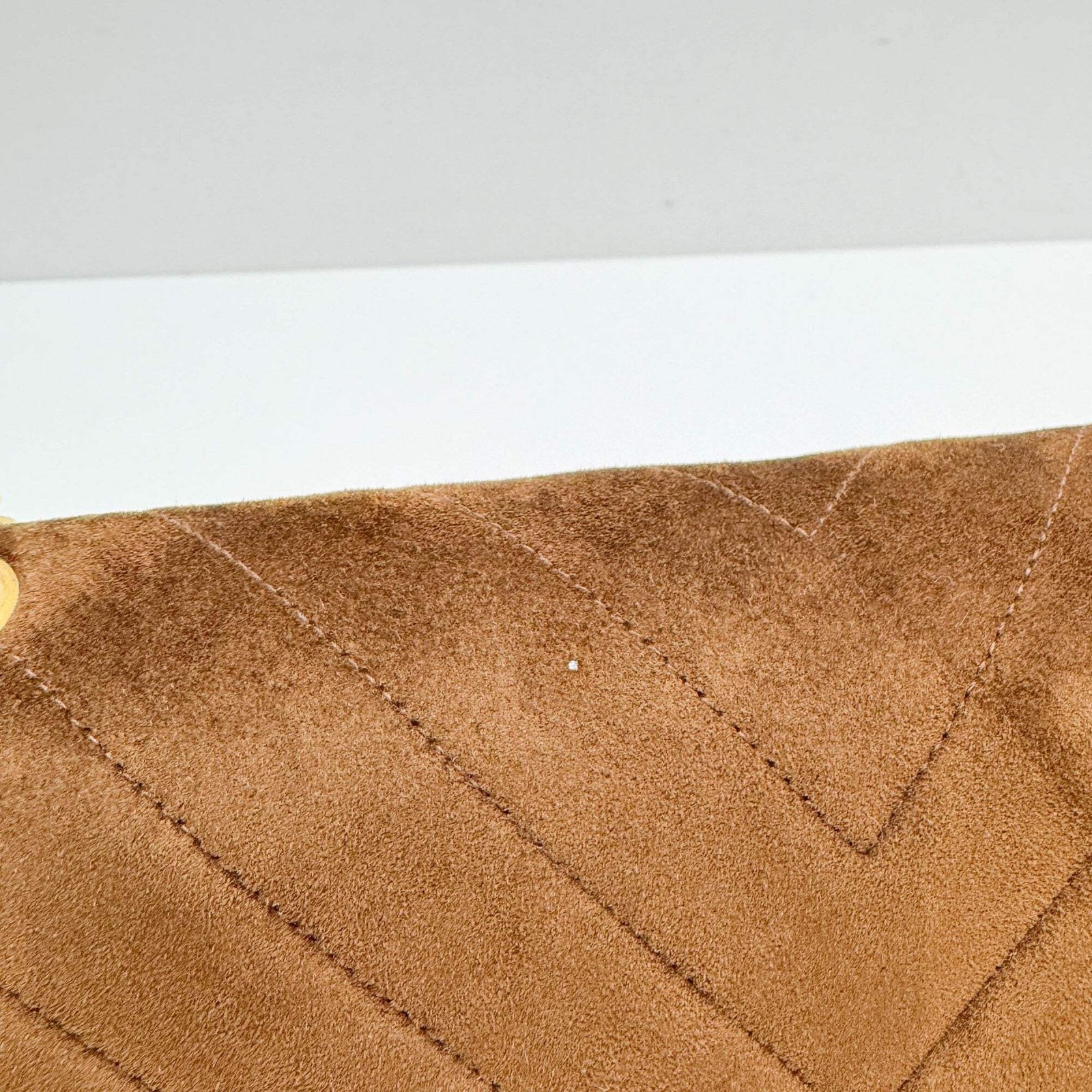 CHANEL Classic Double Flap 1991-1994 Chevron Brown Suede Shoulder Bag