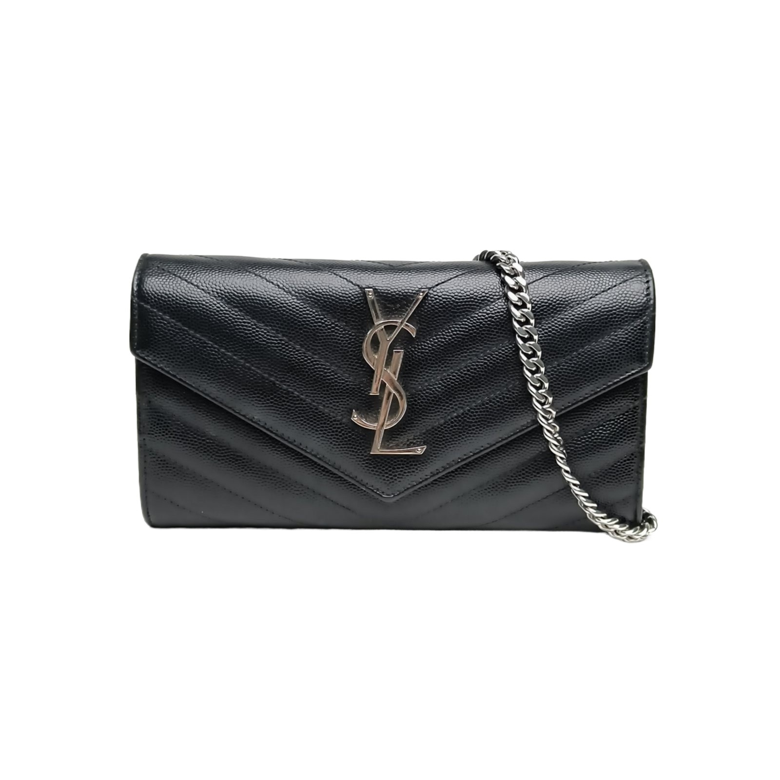SAINT LAURENT CASSANDRA WOC Envelope Chain Bag 19cm Black Calfskin Crossbody Bag