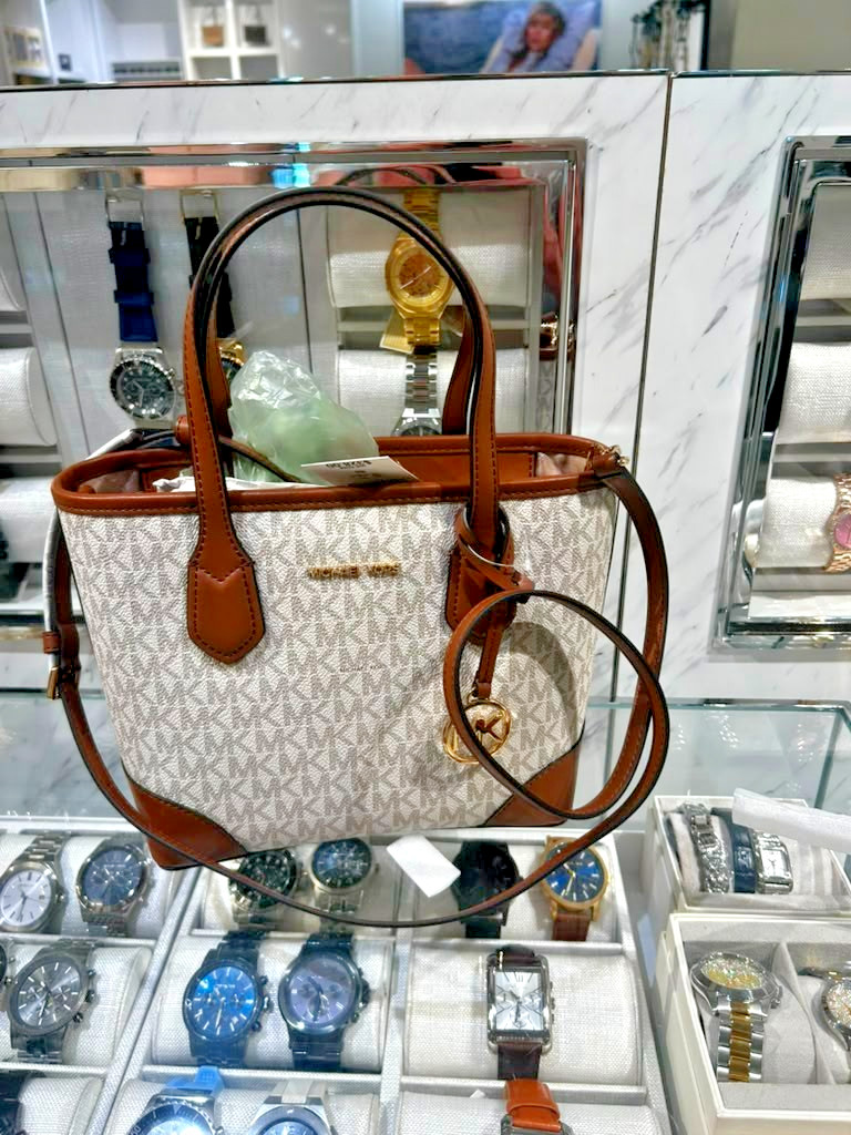 Michael Kors Eva XS Handbag Purse Tote Bag Vanilla MK Signature Women Shoulder