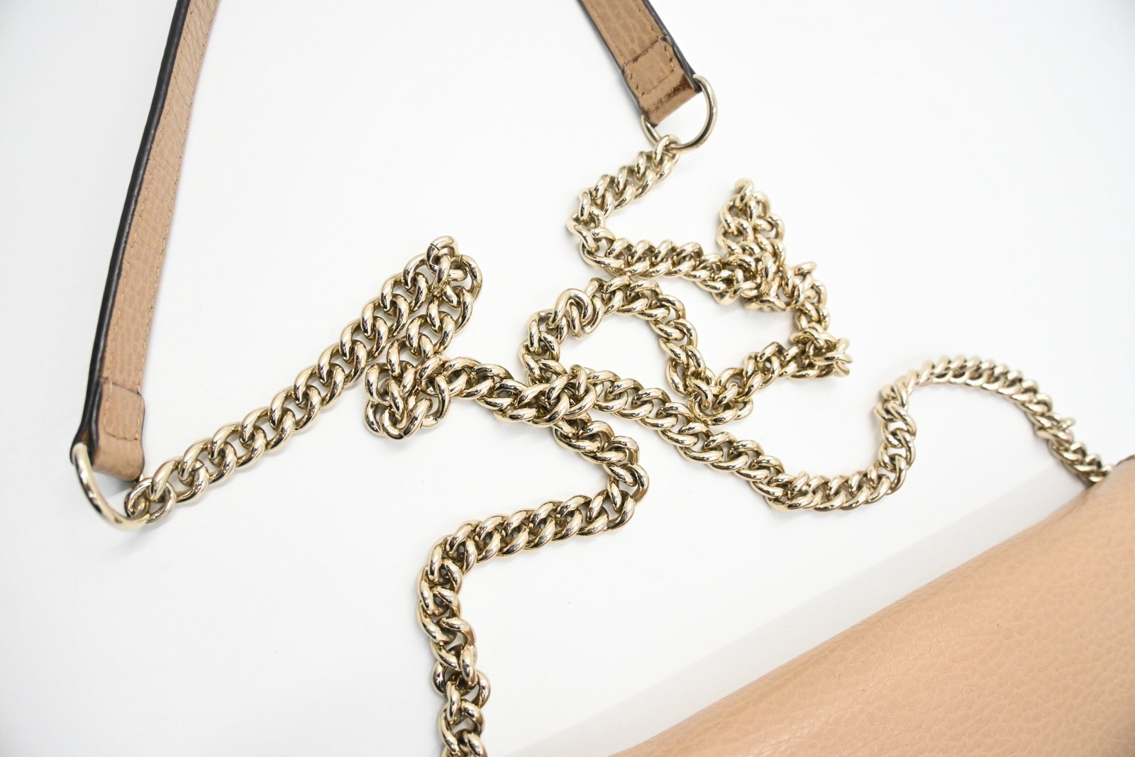 Authentic Gucci Interlocking G Chain Wallet in Beige Leather