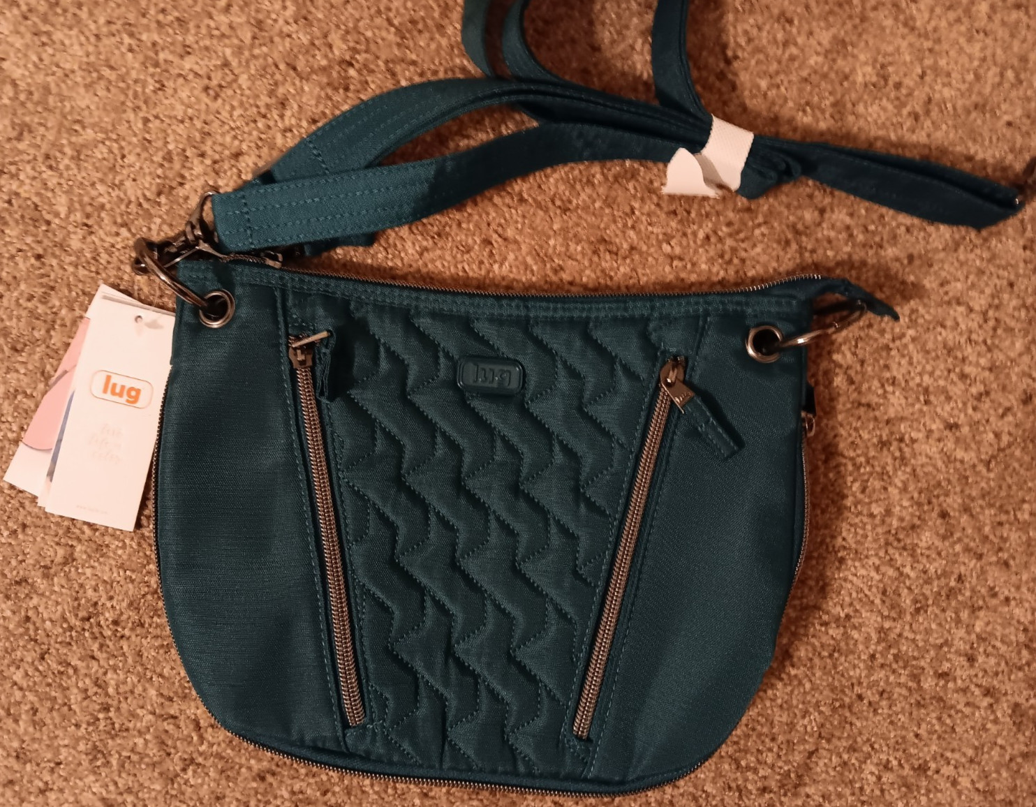 Lug Swivel Convertible Crossbody – Brushed Teal/Angled Dots – New