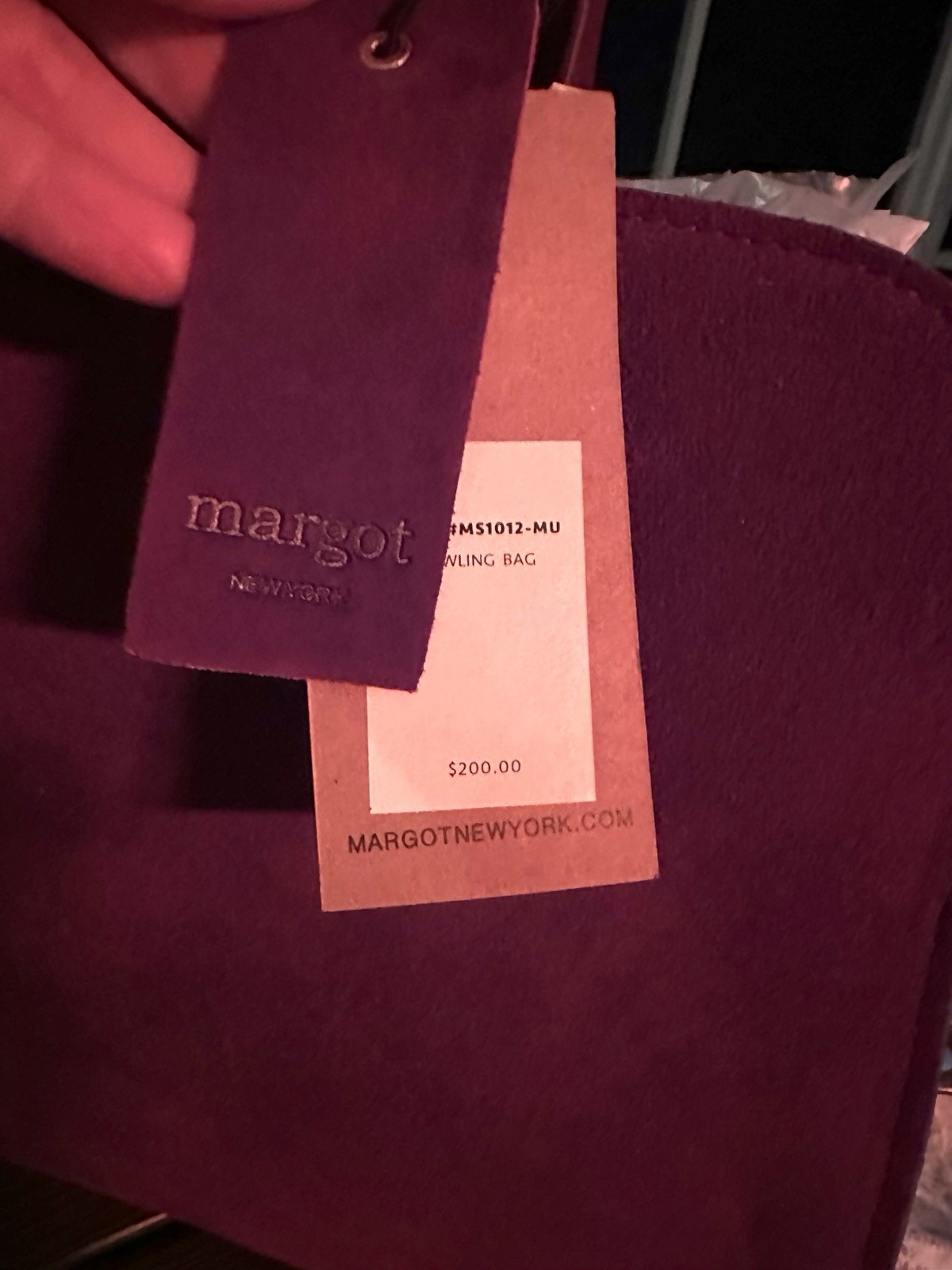 NWT RARE Burgundy Wine Margot New York 100% Suede Double Top Handle Bowling Bag