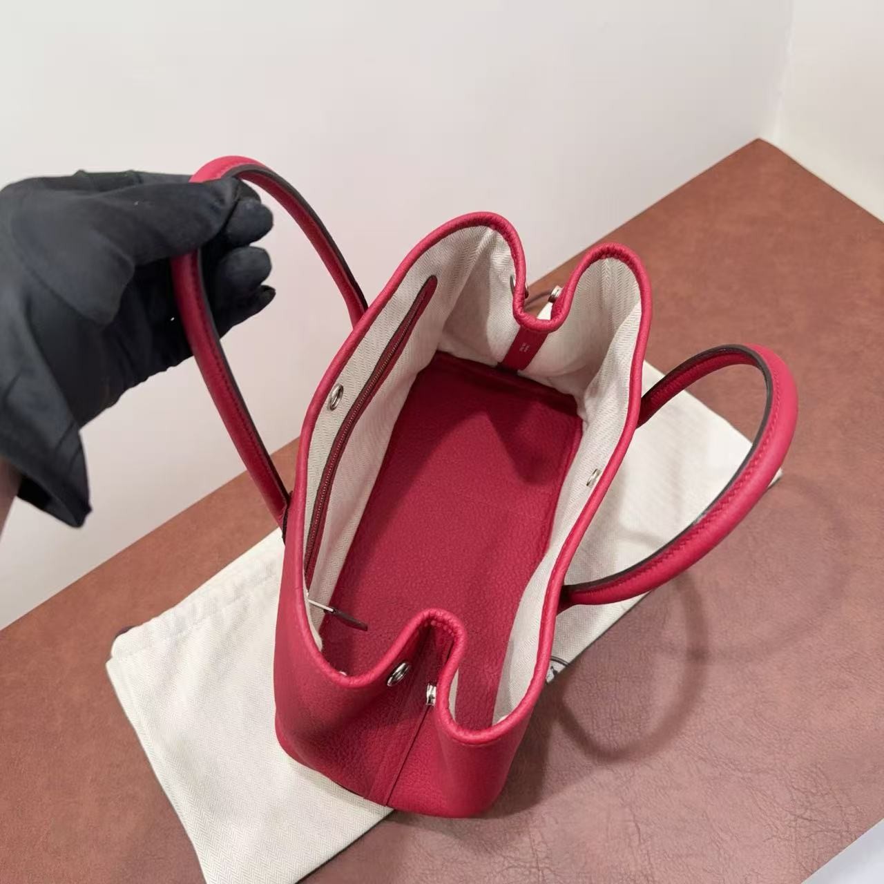 Hermès Mini Garden Party Rouge Grenat Negonda Leather Hand Tote Silver Auth