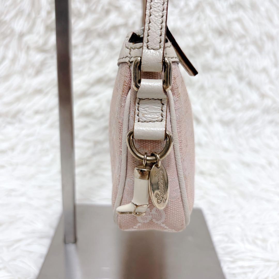 GUCCI Accessory Pouch One-Shoulder Bag GG Canvas leather Charm Pink casual women