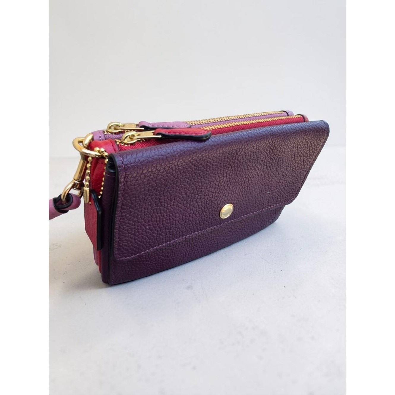 Coach Purple and Pink Leather Wristlet Clutch
