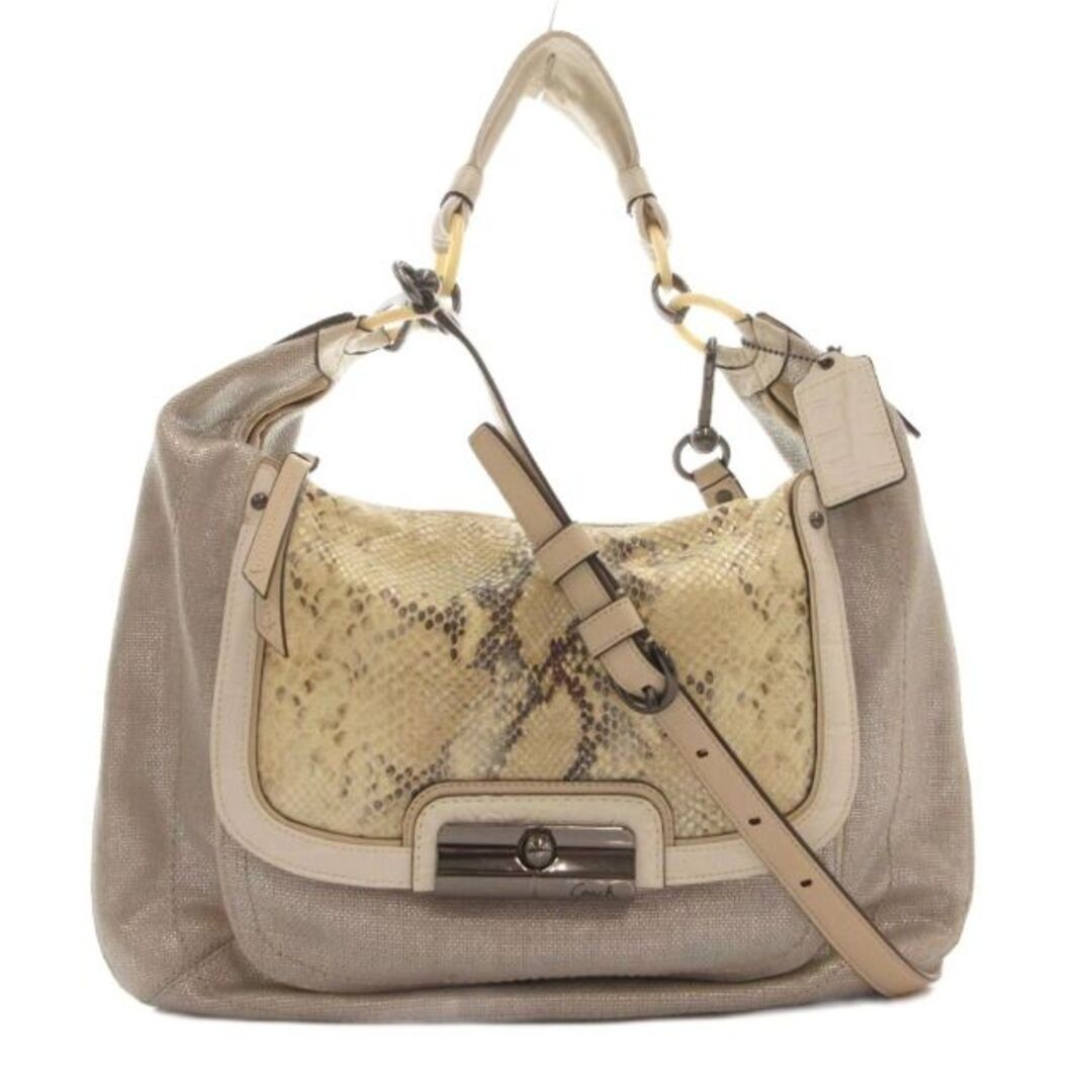 Coach Kristin 16809 Python Embossed Silver Linen Large Hobo Bag Crossbody