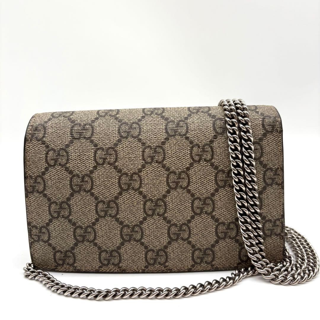 GUCCI Dionysus Super Mini Chain Shoulder Bag Brown Leather Unisex Authentic