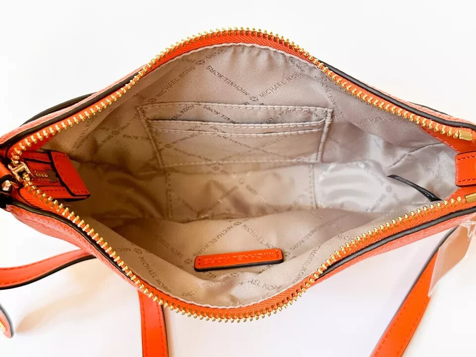 Michael Kors Dover Half Moon Crossbody Orange Leather Bag 35R3G4DC5L Purse NWT