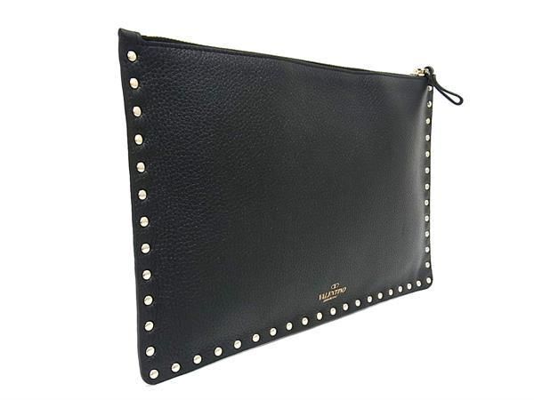 Valentino Garavani Rock Stud Clutch Bag Leather Black H19.5 × W29.5 x D0.5cm