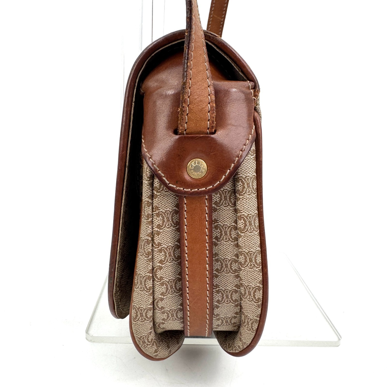 CELINE Shoulder Crossbody Bag Macadam PVC Leather Beige Brown Authentic _0213
