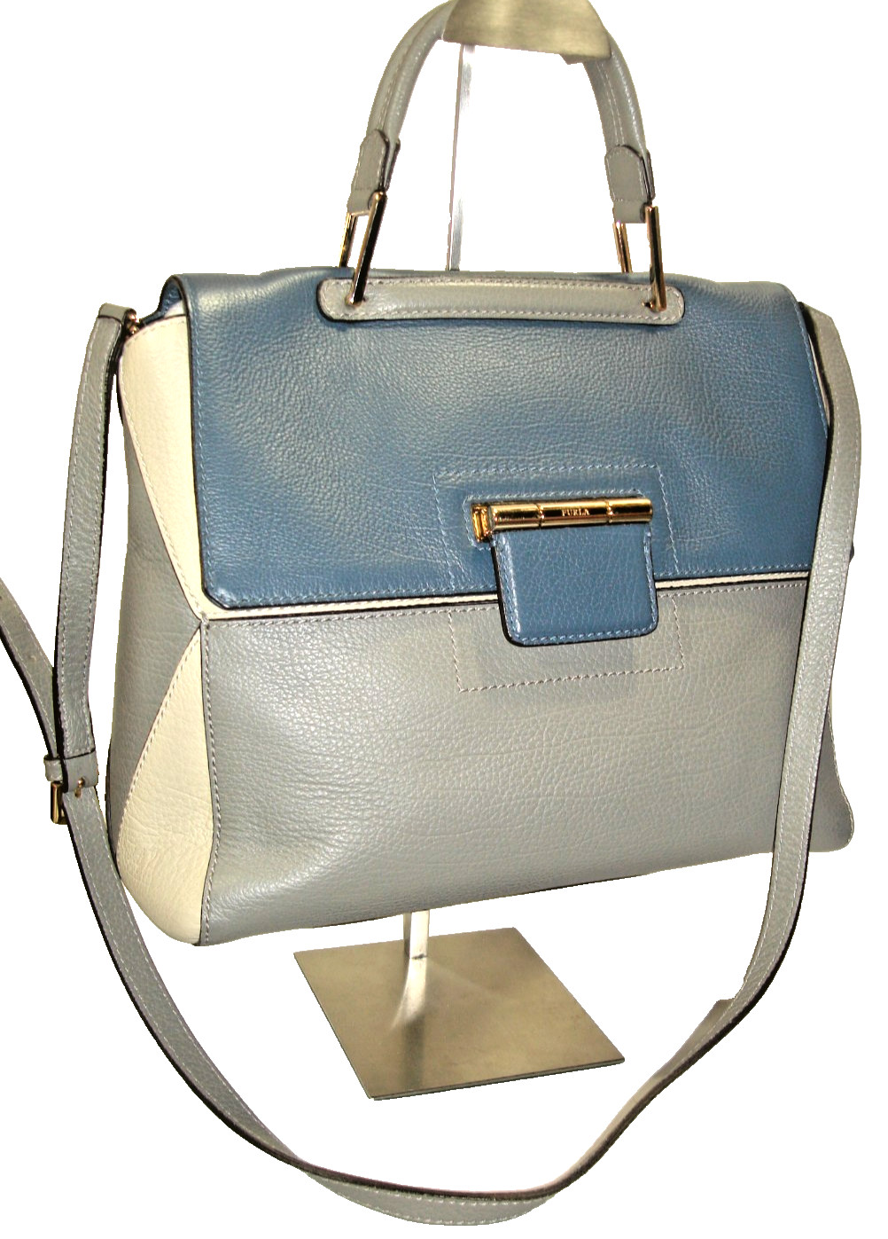 Furla Beautiful Artesia Colorblock Soft Leather Satchel Shoulder Bag MINT!