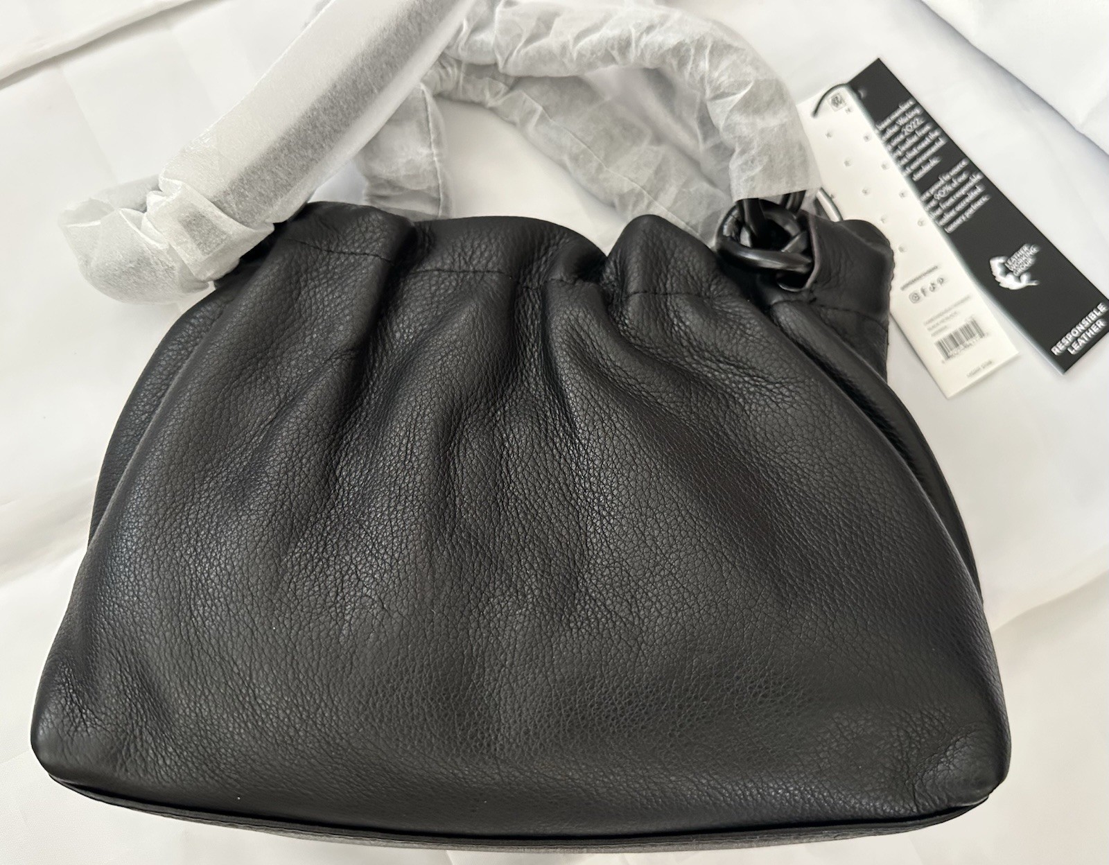 AIMEE KESTENBERG CHAIN HANDHELD CROSSBODY BAG, GENUINE LEATHER, BLACK, NWT