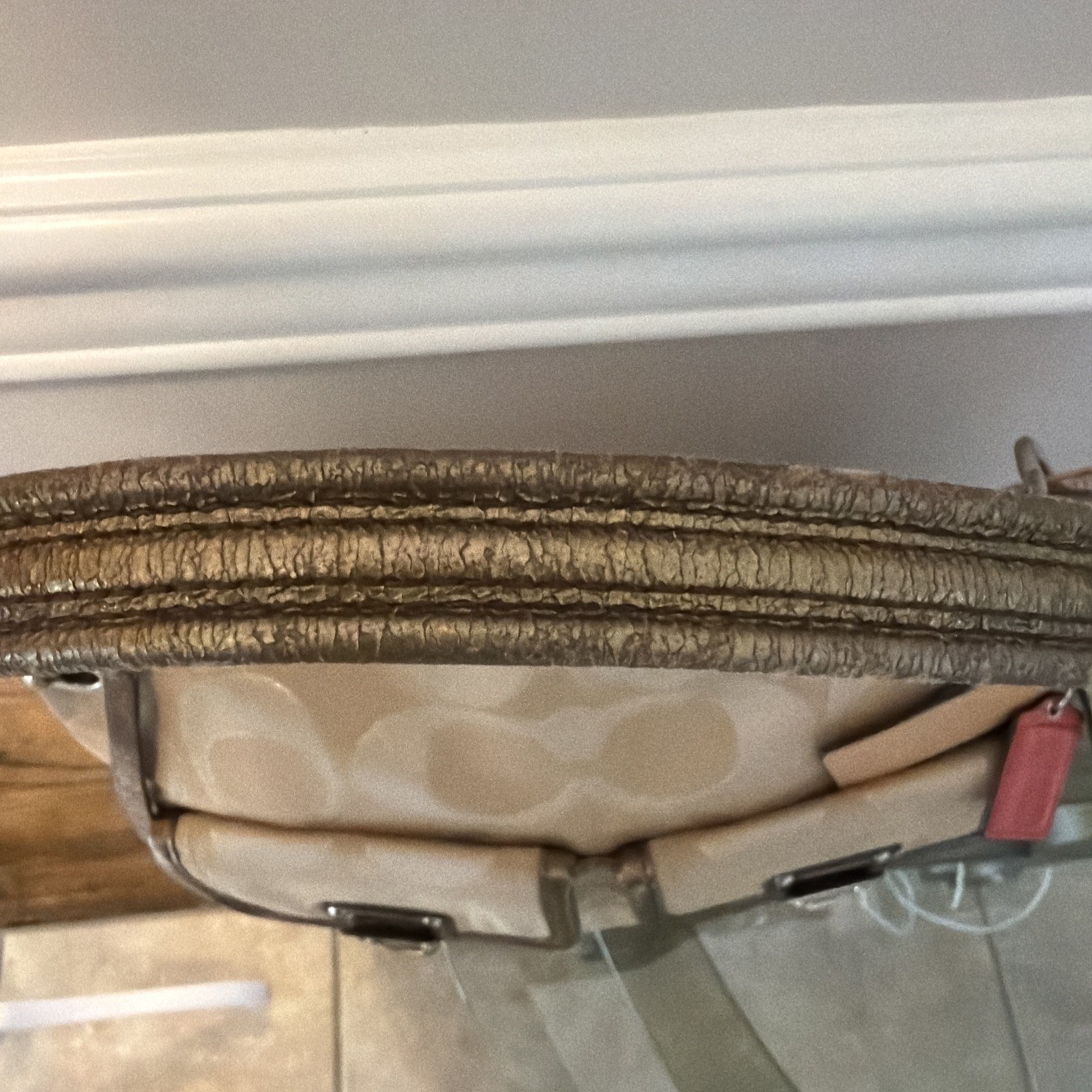 Coach Cream Signature Bag with Metallic Gold Trim Silver Hardware EUC 18980