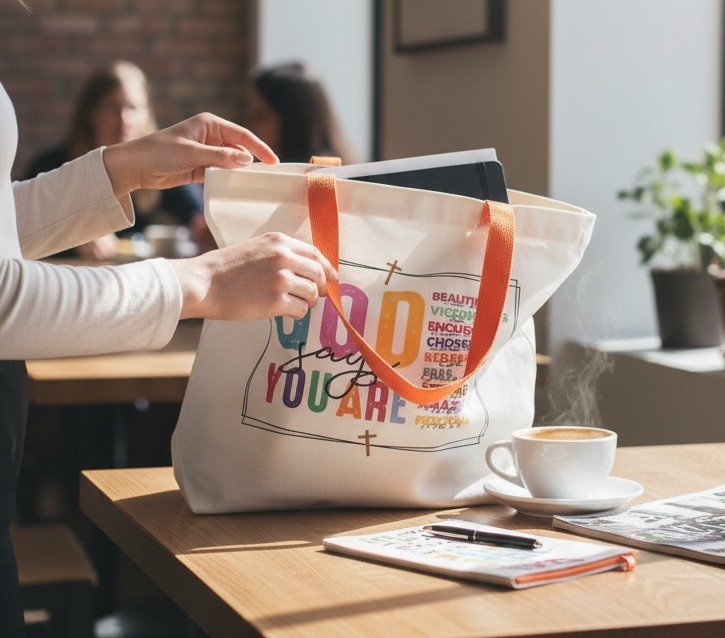 God Says You Are Orange Print Tote Bag With Small Pouch 15X15￼