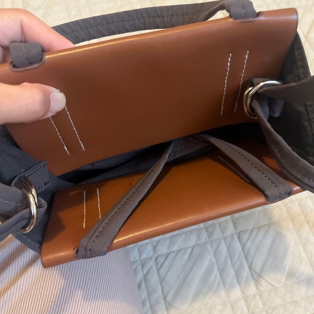 Acne Studios Leather Nylon Flap Shoulder Bag Brown Dark Gray Made in Italy