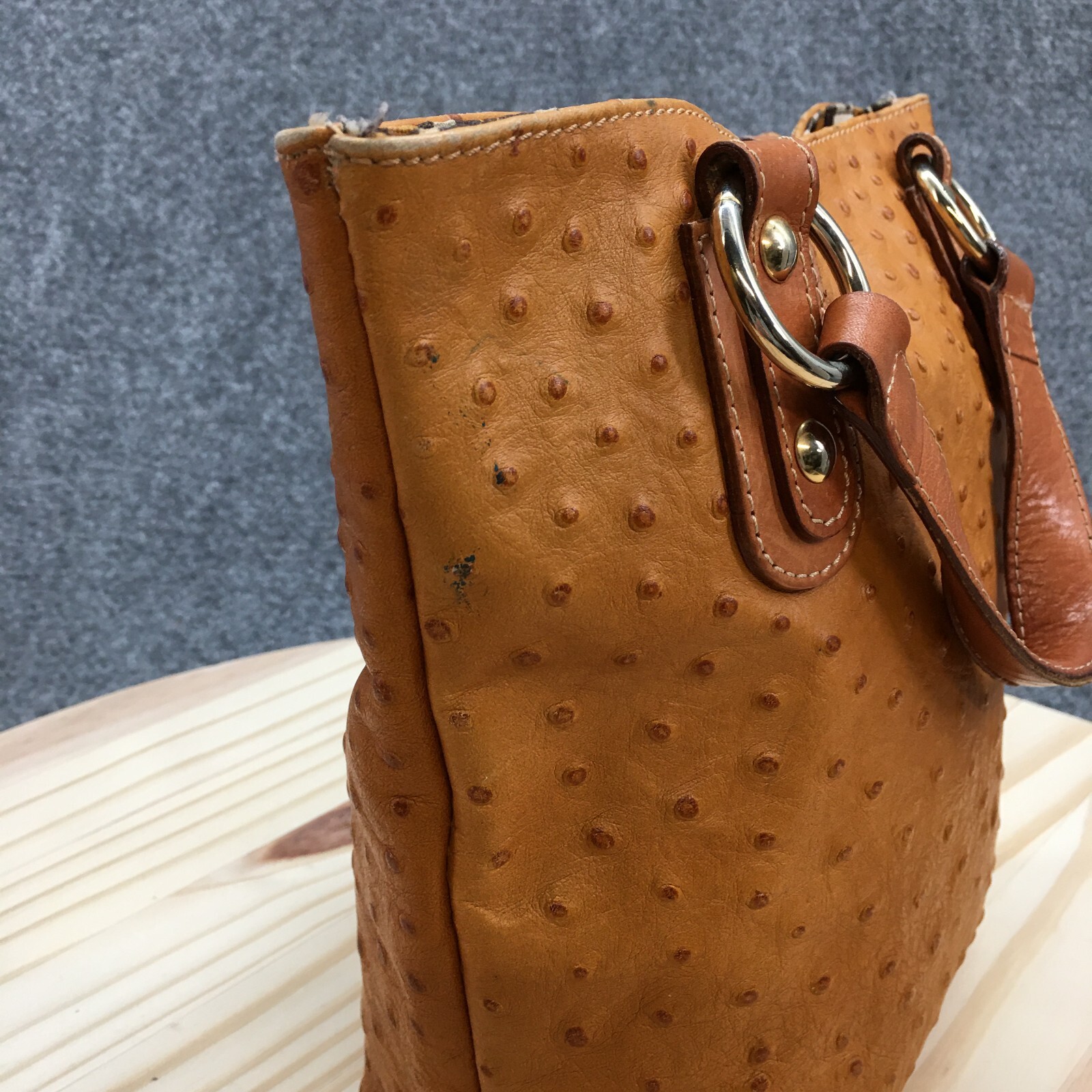 Maurizio Taiuti Italy Brown Ostrich Style Genuine Leather Mini Tote Shoulder Bag