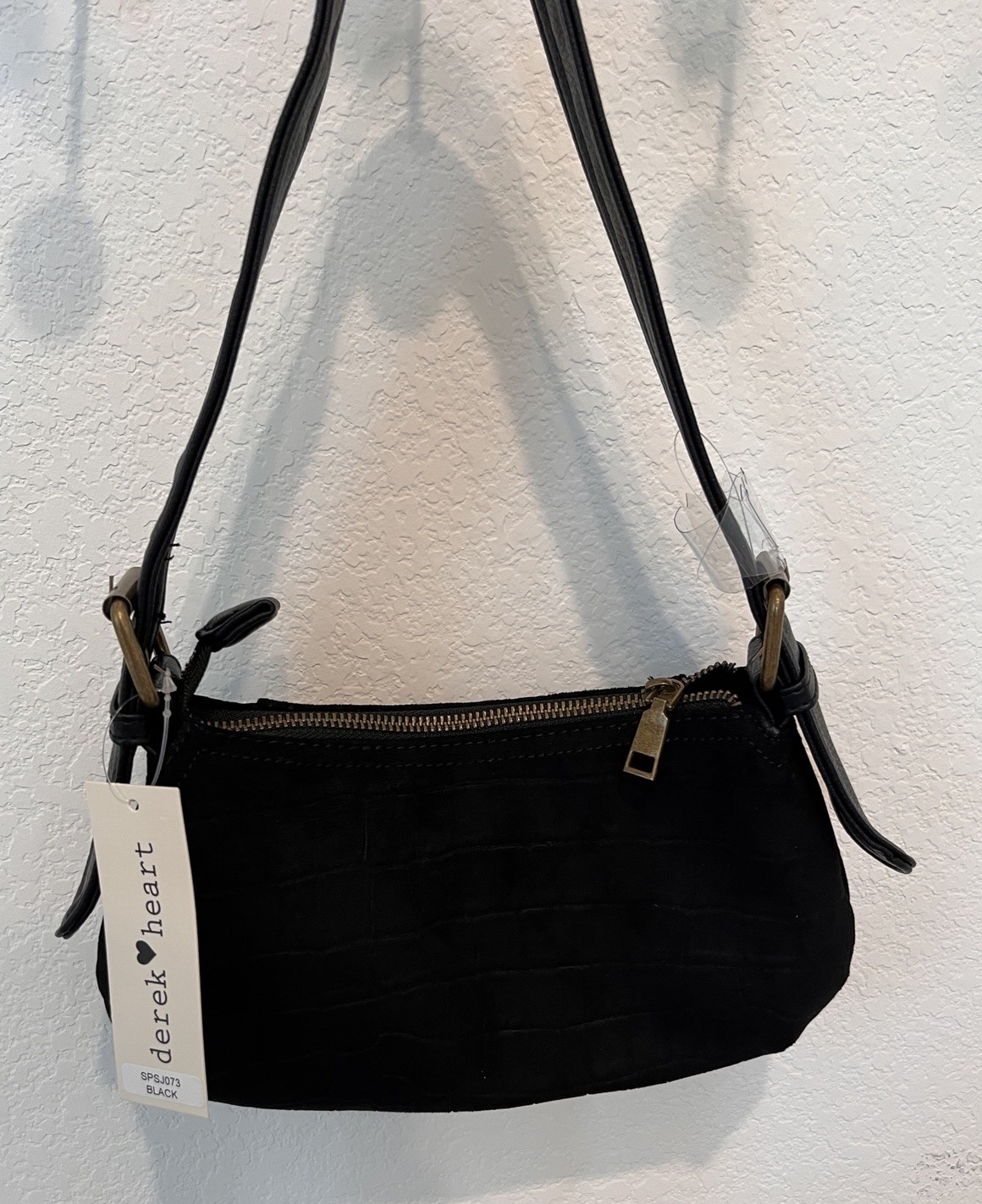 Vintage style Derek Heart Black Shoulder Bag Embossed Alligator Pattern