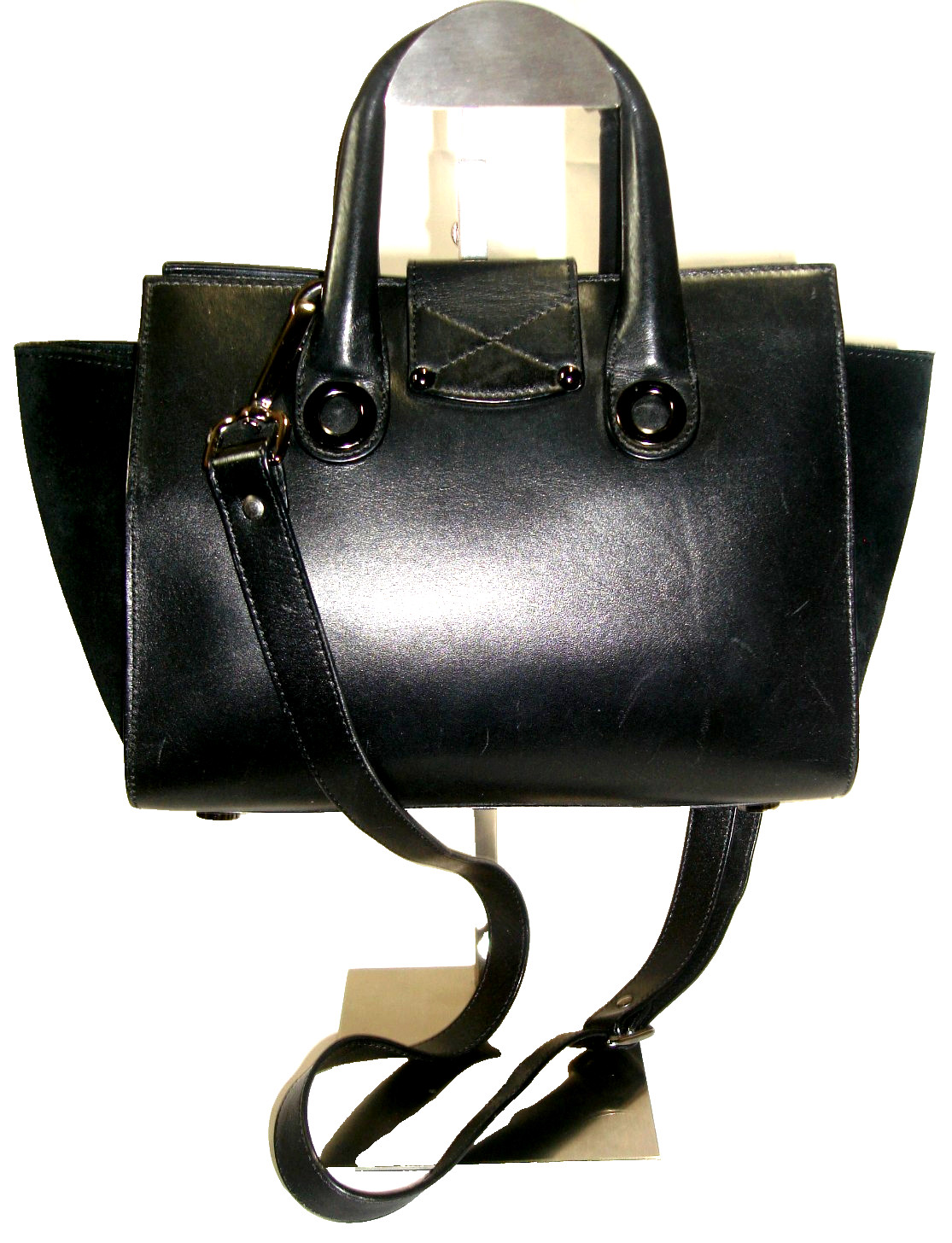 Jimmy Choo Gorgeous Riley Black Leather Suede Sides Small Satchel Shoulder Bag