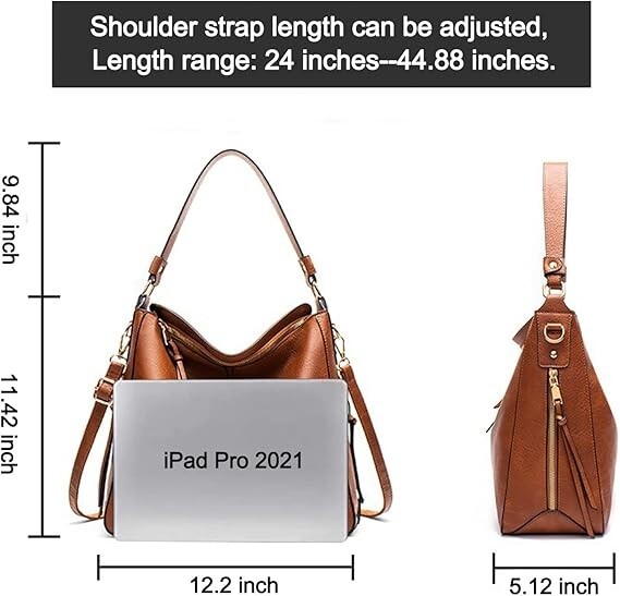 Hobo Bags Women Large Shoulder Bag, Soft Vegan Leather Shoulder Handbag Brown