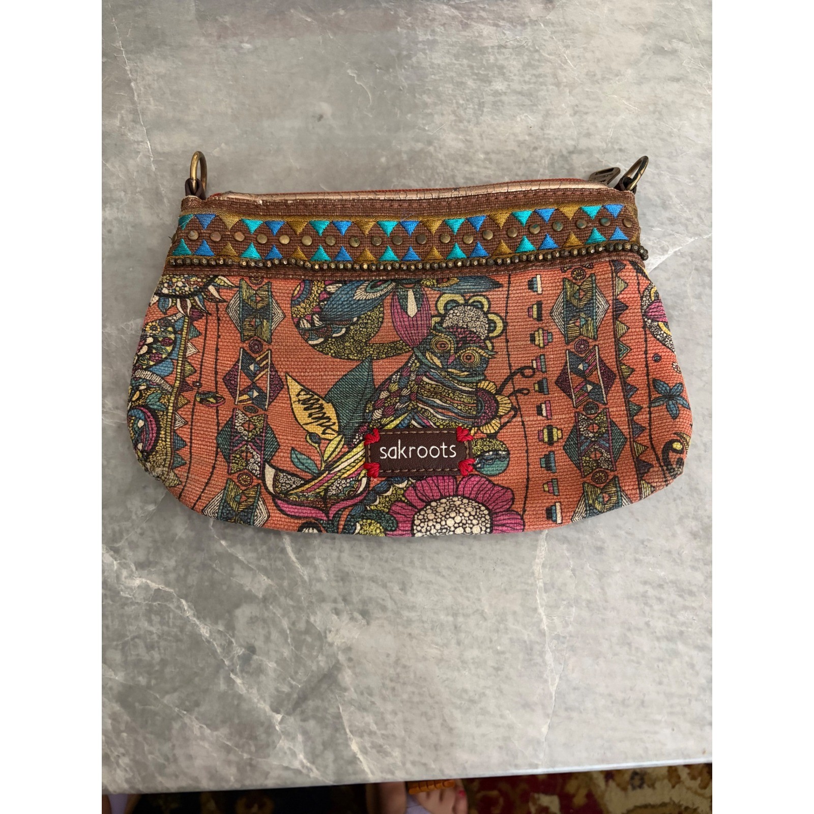 Sakroots | Artist Circle Zip Pouch || Small || Multi-Color Boho Owl Print|