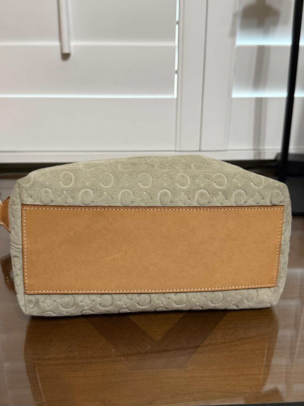 Vintage Celine C Macadam shoulder bag in beige suede