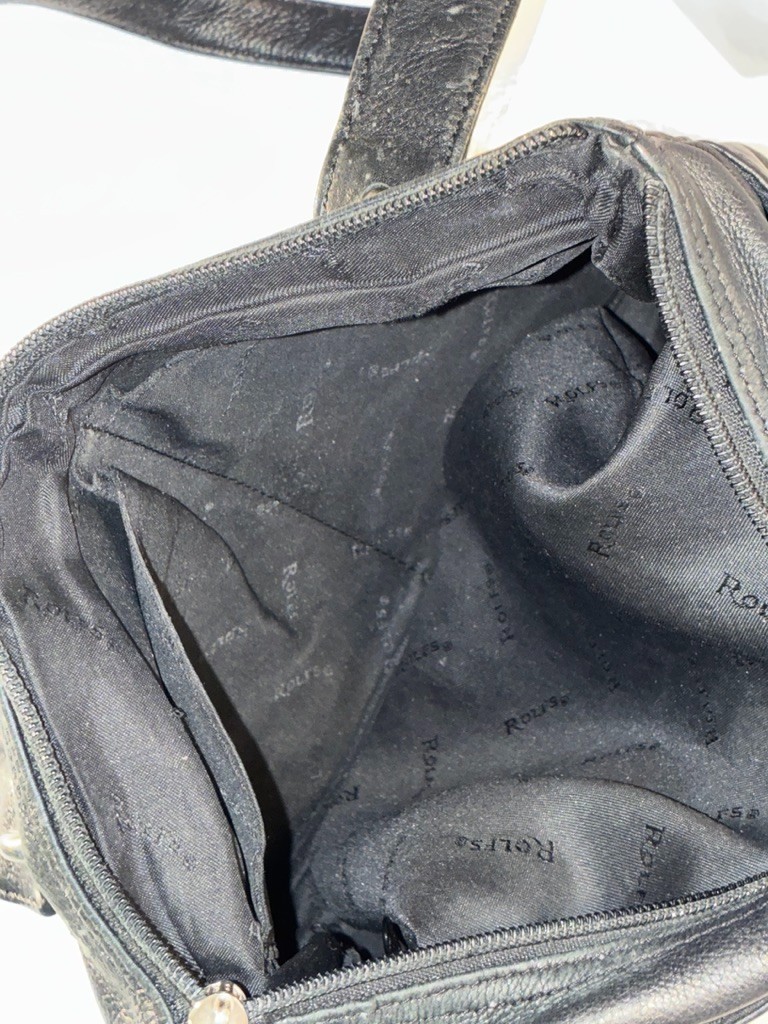 Rolfs Black Leather Shoulder Bag Minimalist 90s Vintage