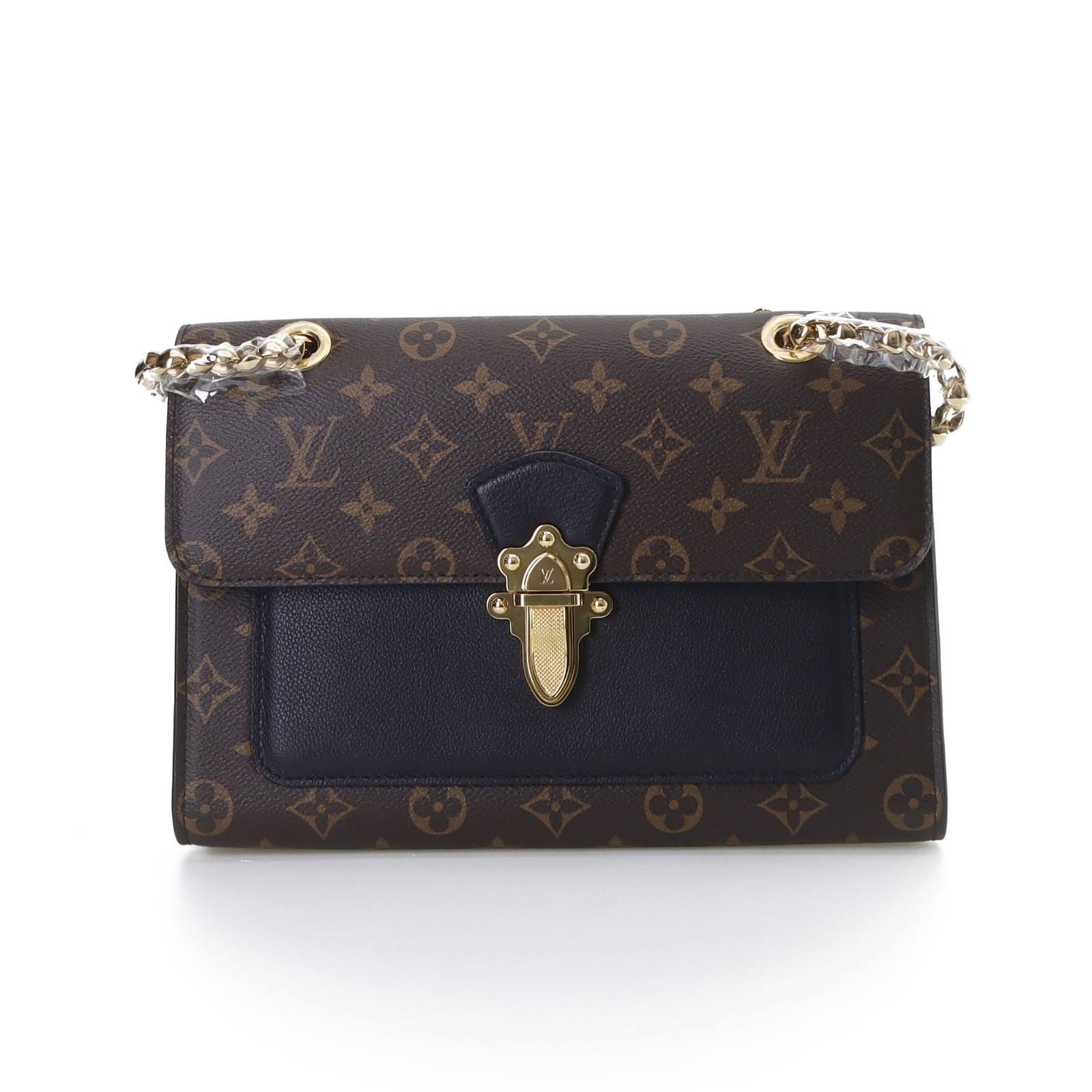 Louis Vuitton Victoire Monogram Chain Leather Shoulder Bag Brown Black M41730