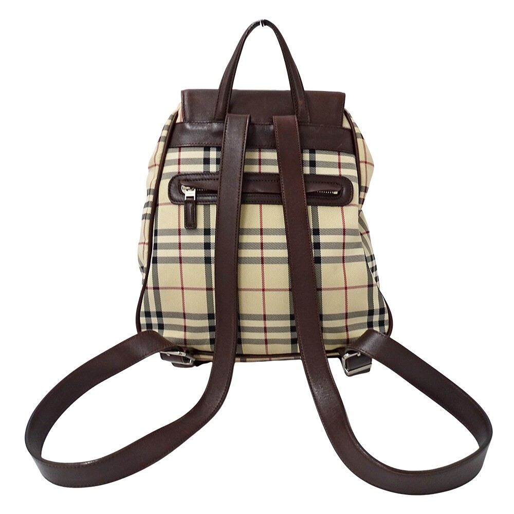 Burberry Mini Backpack Beige Brown Check Canvas Leather Women Drawstring Bag