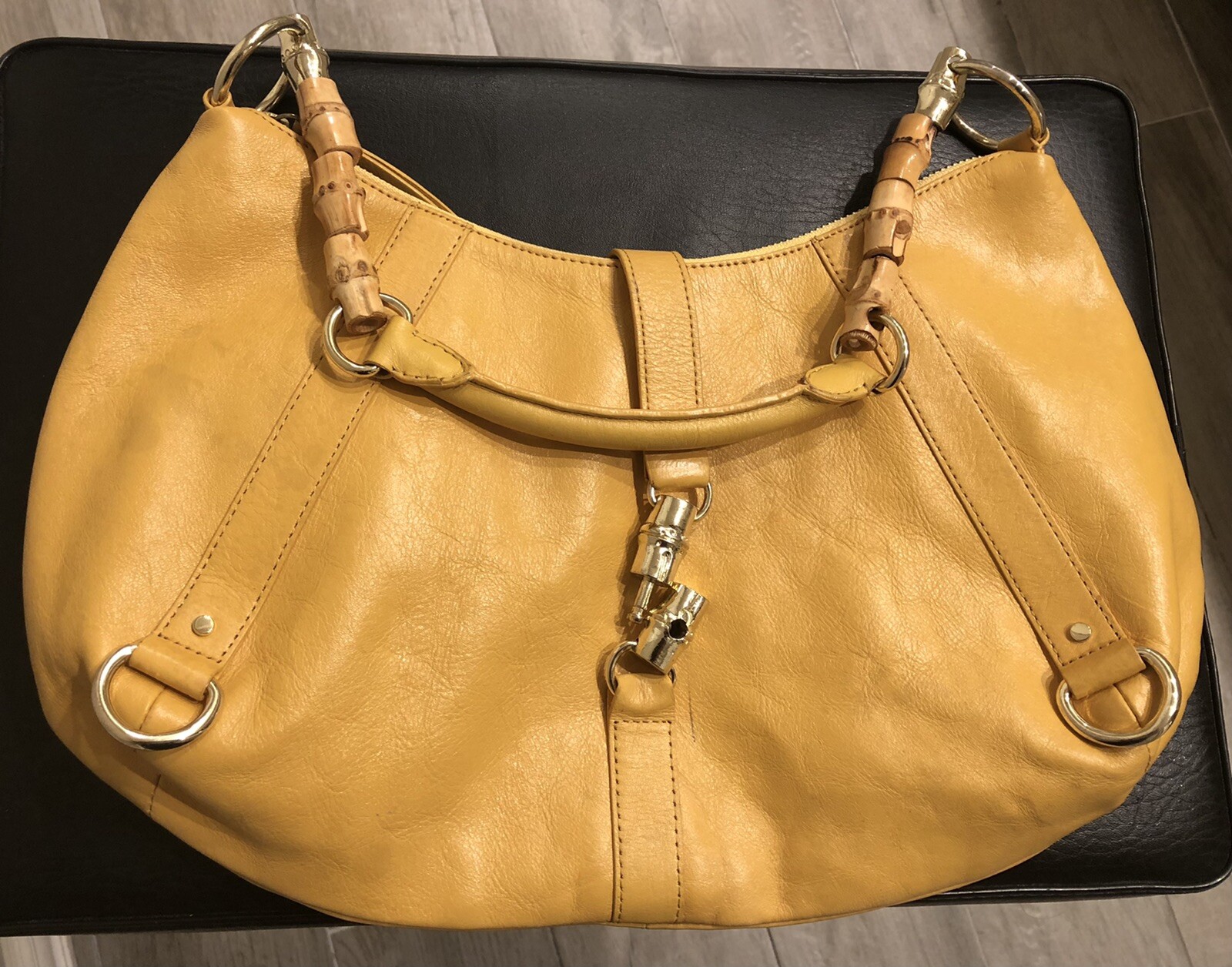 Banana Republic Yellow Genuine Cow Leather Purse – Bamboo Handle (Broken Lock)
