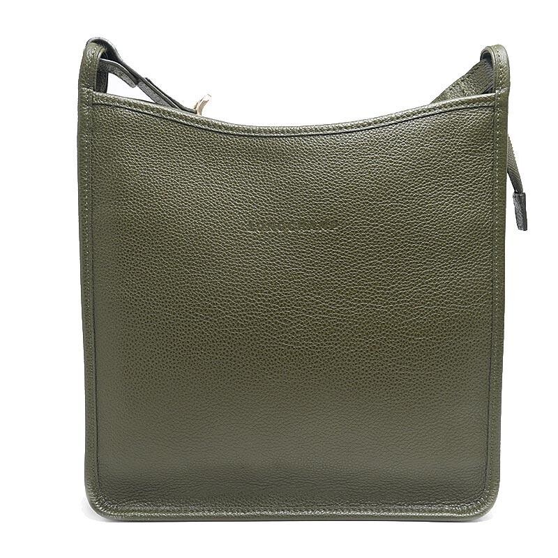 Longchamp Le Foulonne Khaki Leather Large Crossbody Shoulder Bag Women L