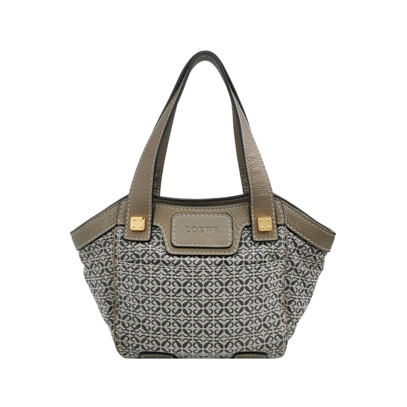 LOEWE 337.12.N36 Anagram Monogram Canvas Leather Trim Small Tote Bag