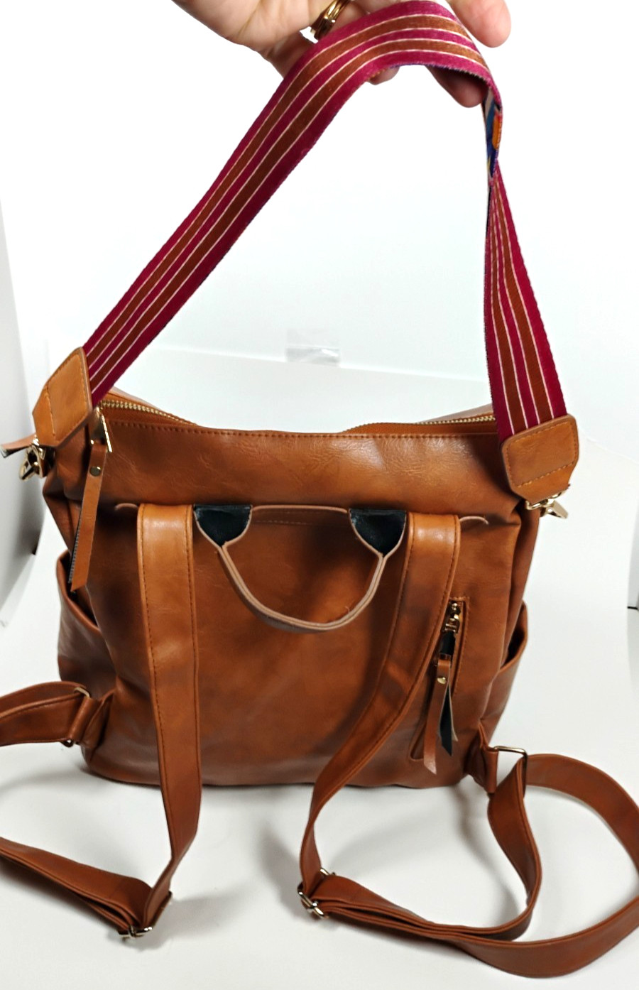 Modem & Chic Cognac Convertible Backpack Purse Boho Reversible SW Strap