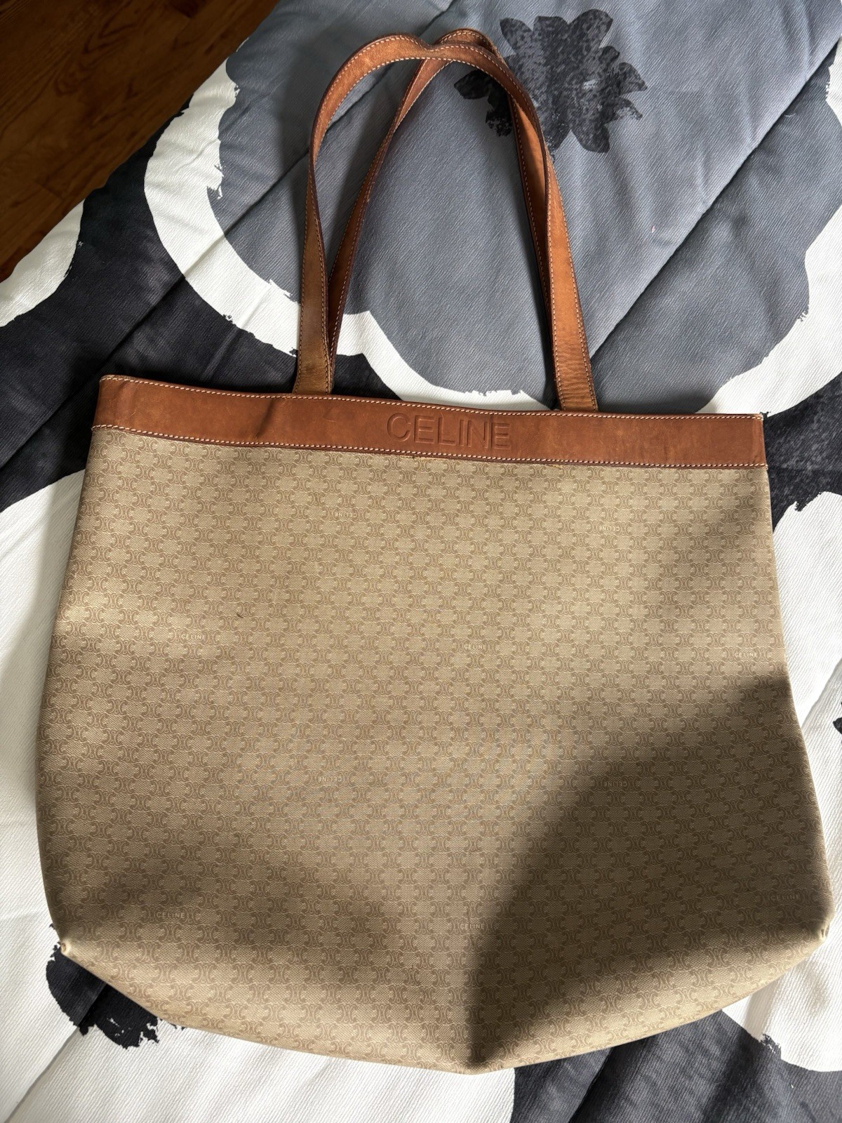 Authentic Vintage CELINE Macadam Tote Bag Tan Leather Brown Monogram M07 Italy